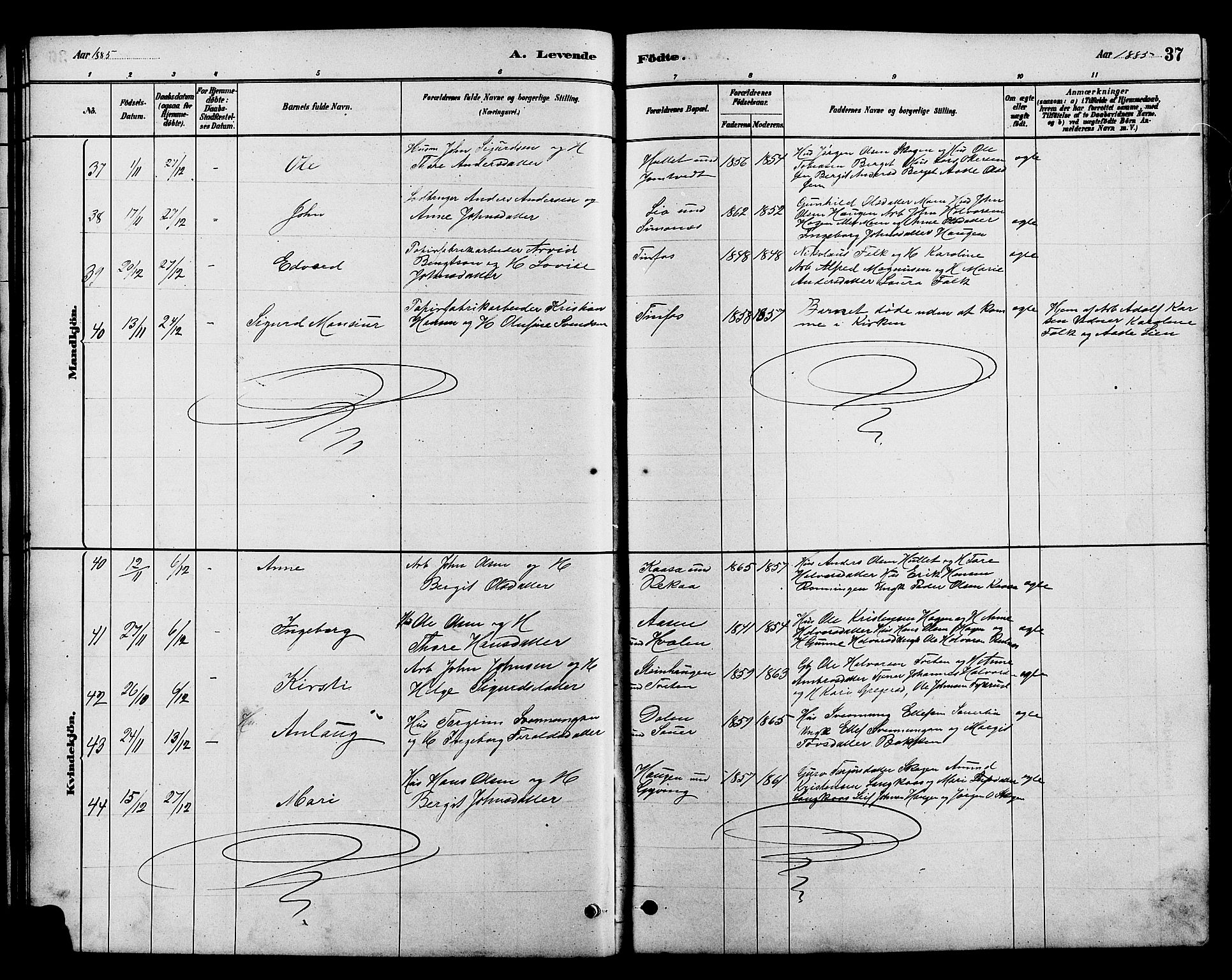 Heddal kirkebøker, SAKO/A-268/G/Ga/L0002: Parish register (copy) no. I 2, 1879-1908, p. 37