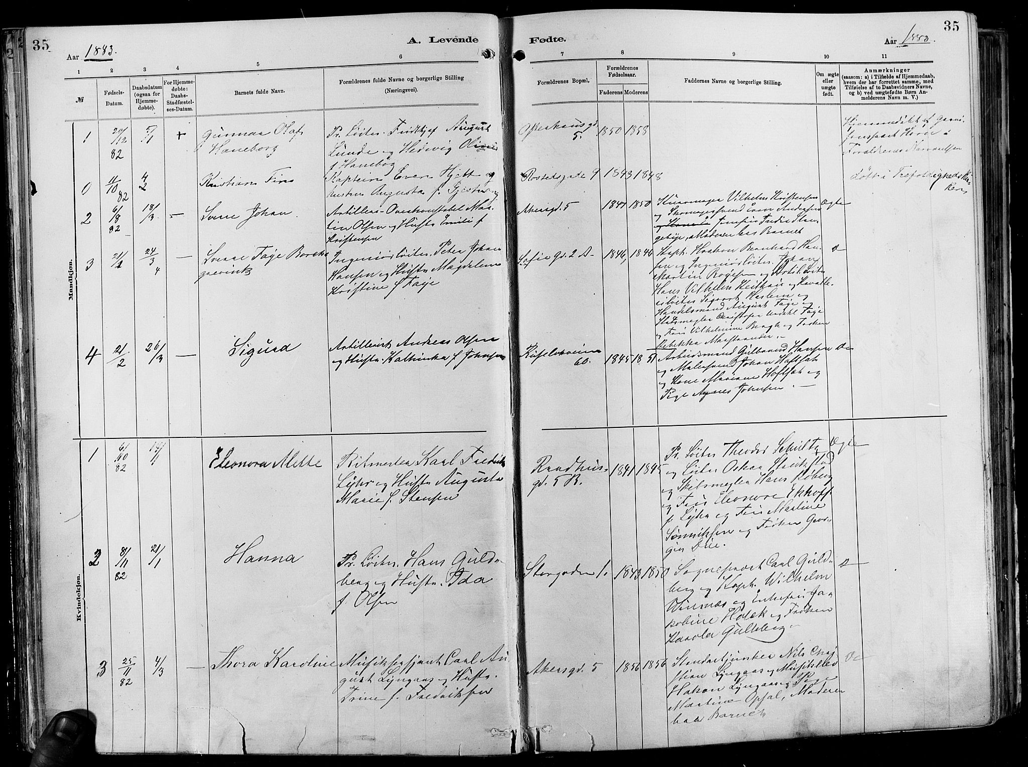 Garnisonsmenigheten Kirkebøker, AV/SAO-A-10846/F/Fa/L0012: Parish register (official) no. 12, 1880-1893, p. 35