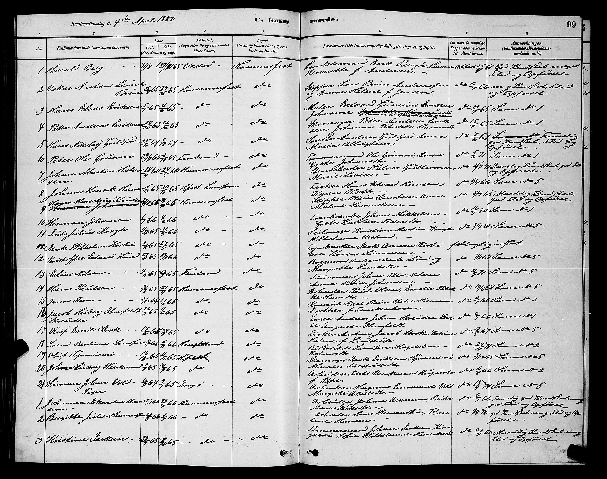 Hammerfest sokneprestkontor, SATØ/S-1347/H/Hb/L0006.klokk: Parish register (copy) no. 6, 1876-1884, p. 99