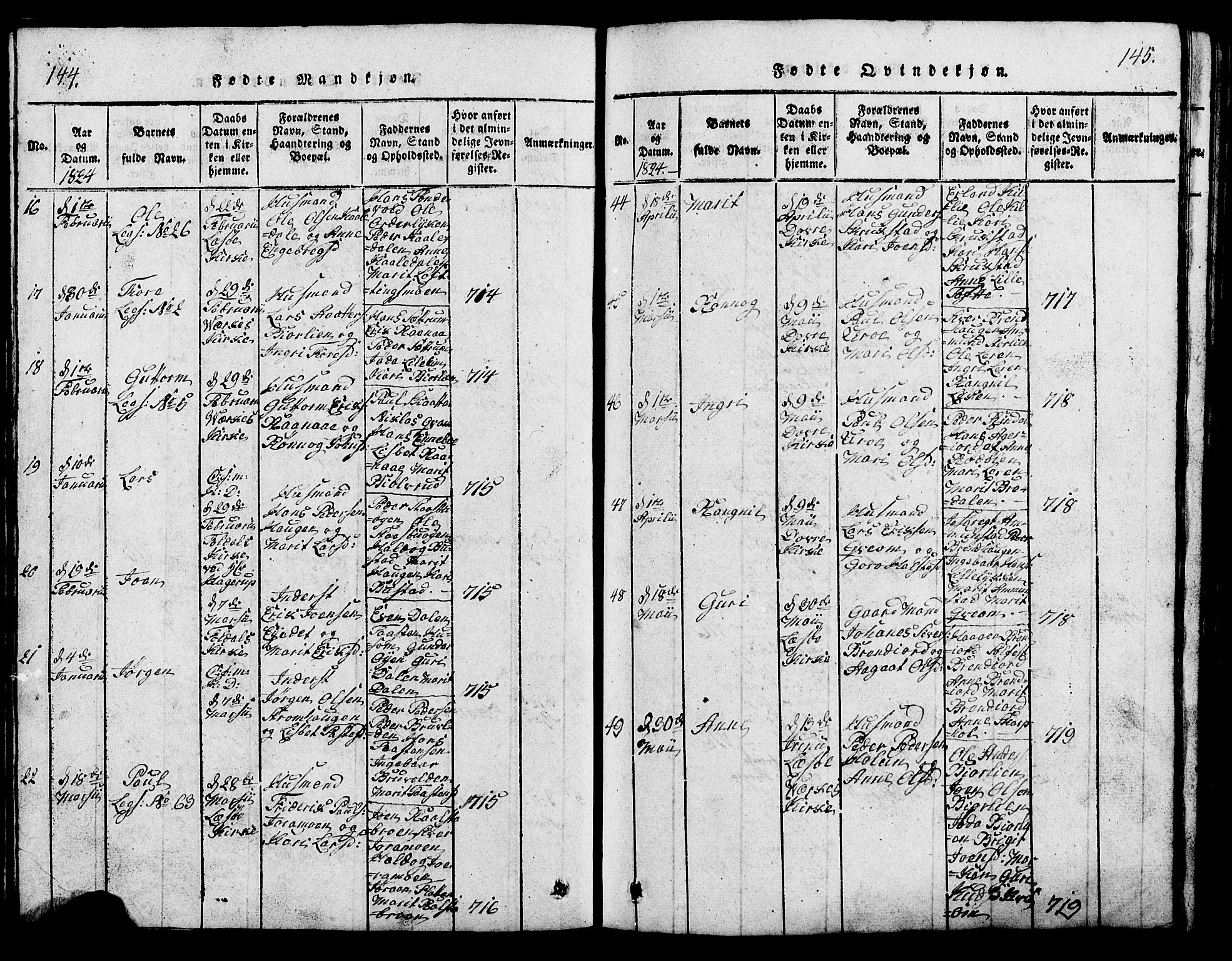 Lesja prestekontor, AV/SAH-PREST-068/H/Ha/Hab/L0001: Parish register (copy) no. 1, 1820-1831, p. 144-145