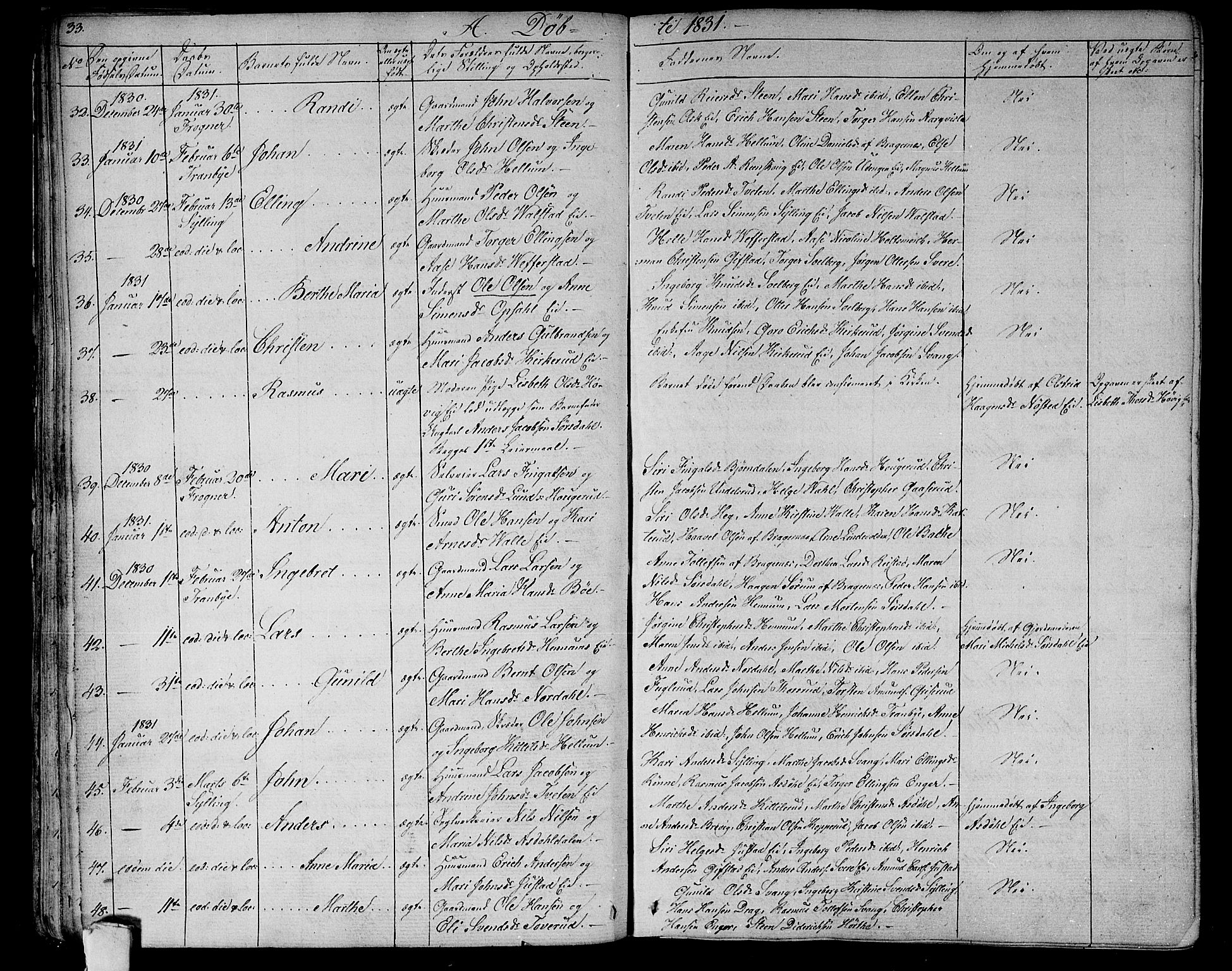 Lier kirkebøker, SAKO/A-230/F/Fa/L0010: Parish register (official) no. I 10, 1827-1843, p. 33