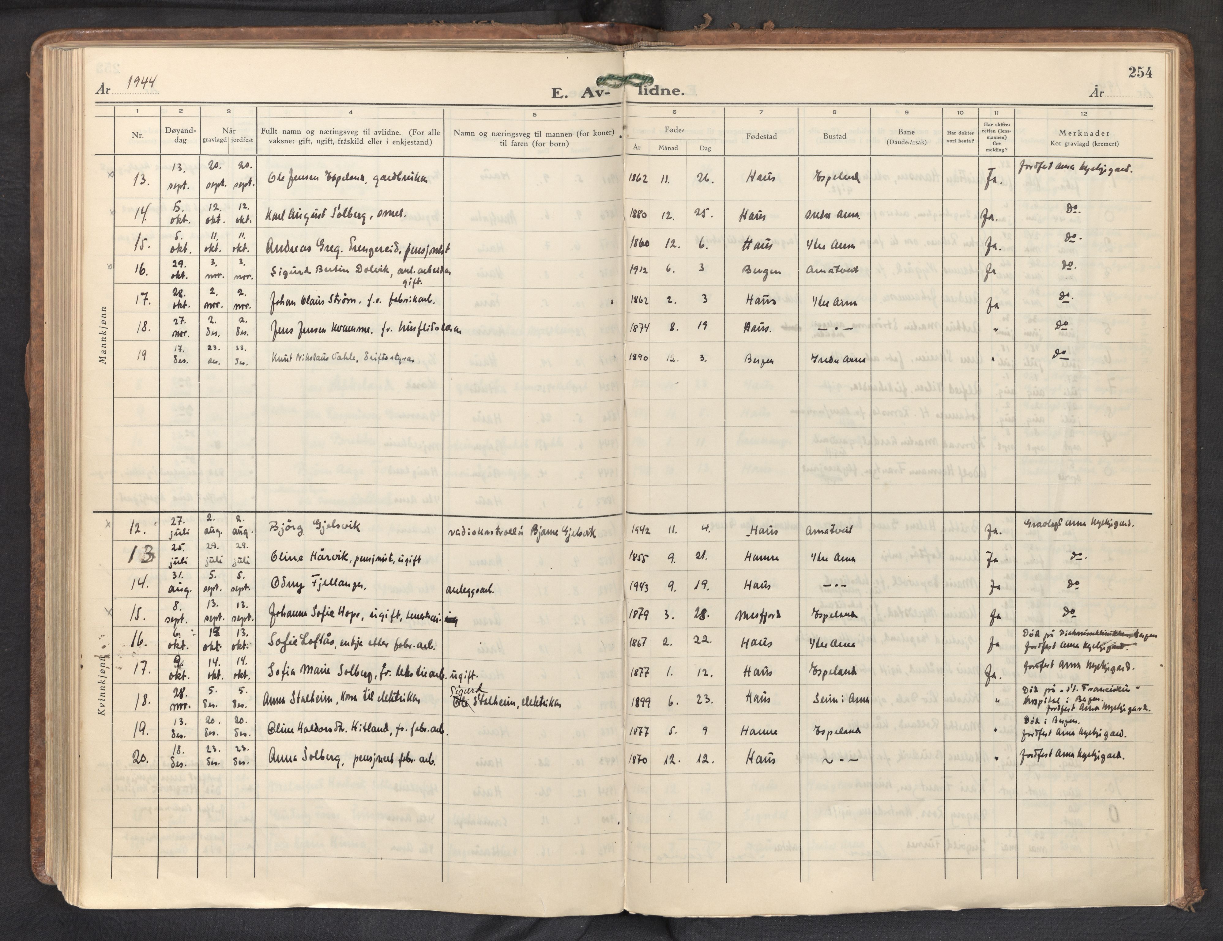 Haus sokneprestembete, AV/SAB-A-75601/H/Haa: Parish register (official) no. D 5, 1939-1950, p. 254