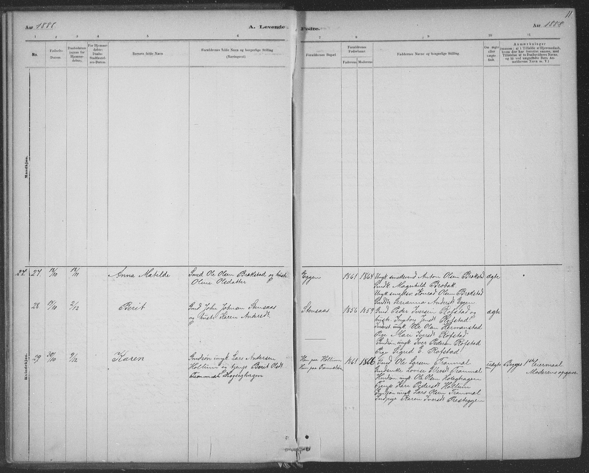 Ministerialprotokoller, klokkerbøker og fødselsregistre - Sør-Trøndelag, AV/SAT-A-1456/691/L1085: Parish register (official) no. 691A17, 1887-1908, p. 11