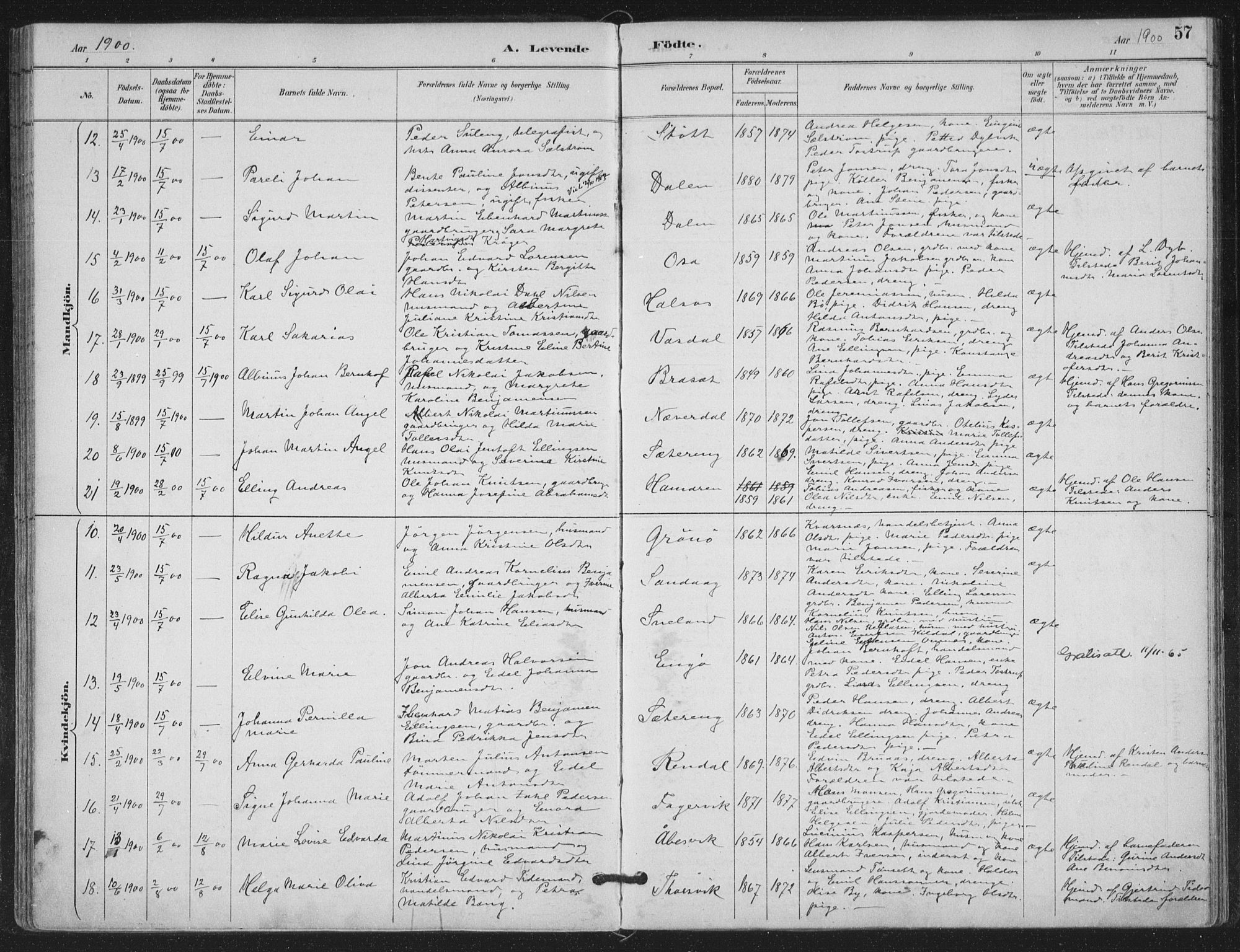 Ministerialprotokoller, klokkerbøker og fødselsregistre - Nordland, SAT/A-1459/843/L0628: Parish register (official) no. 843A03, 1889-1907, p. 57
