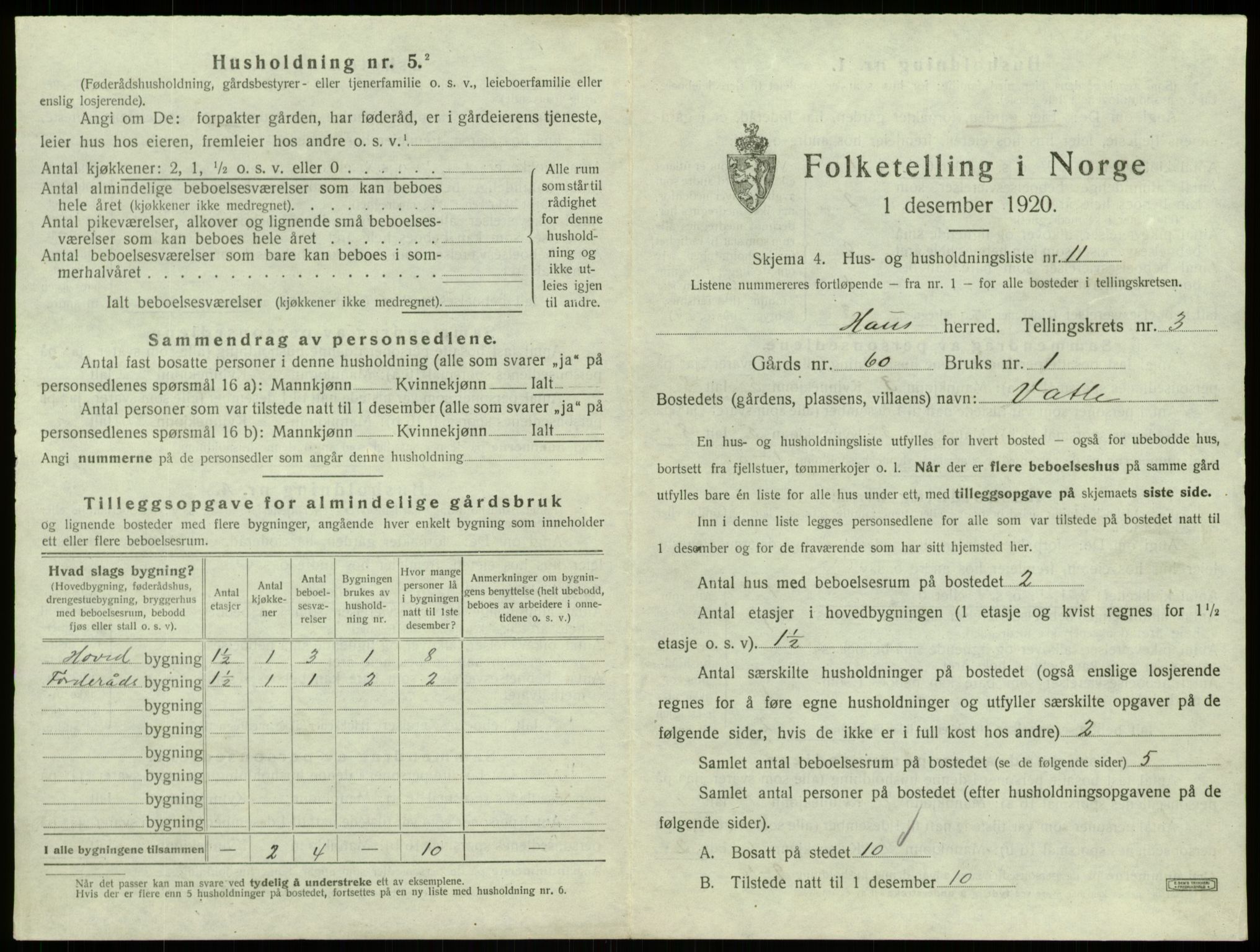 SAB, 1920 census for Haus, 1920, p. 213