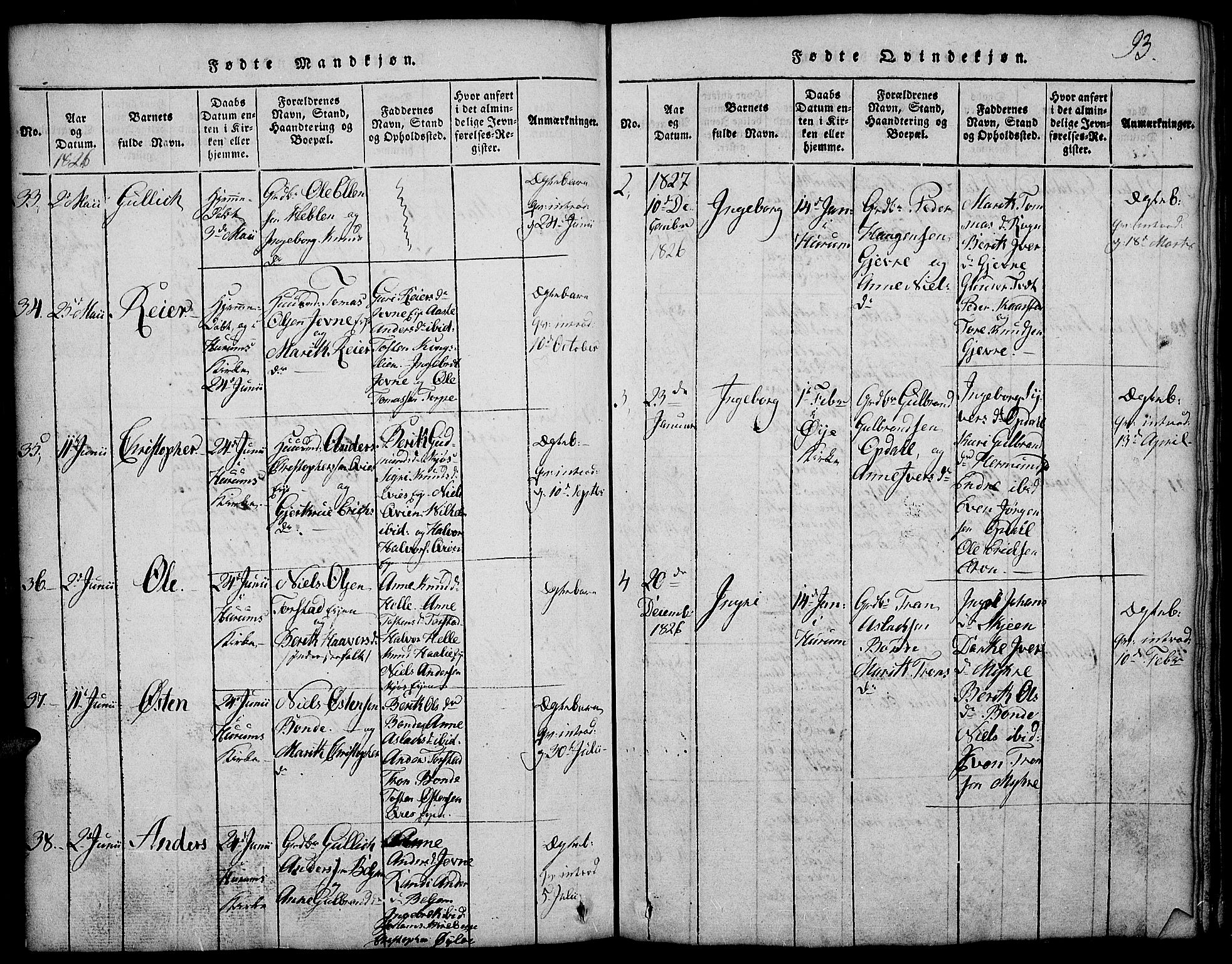 Vang prestekontor, Valdres, SAH/PREST-140/H/Hb/L0002: Parish register (copy) no. 2, 1814-1889, p. 93