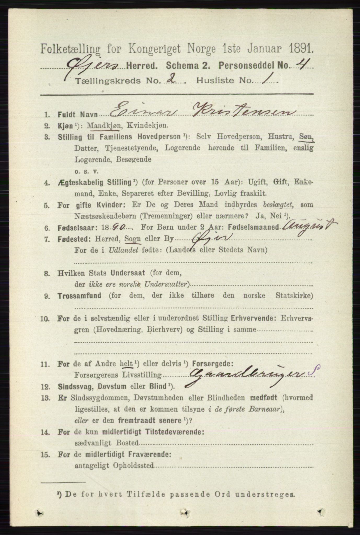 RA, 1891 census for 0521 Øyer, 1891, p. 486