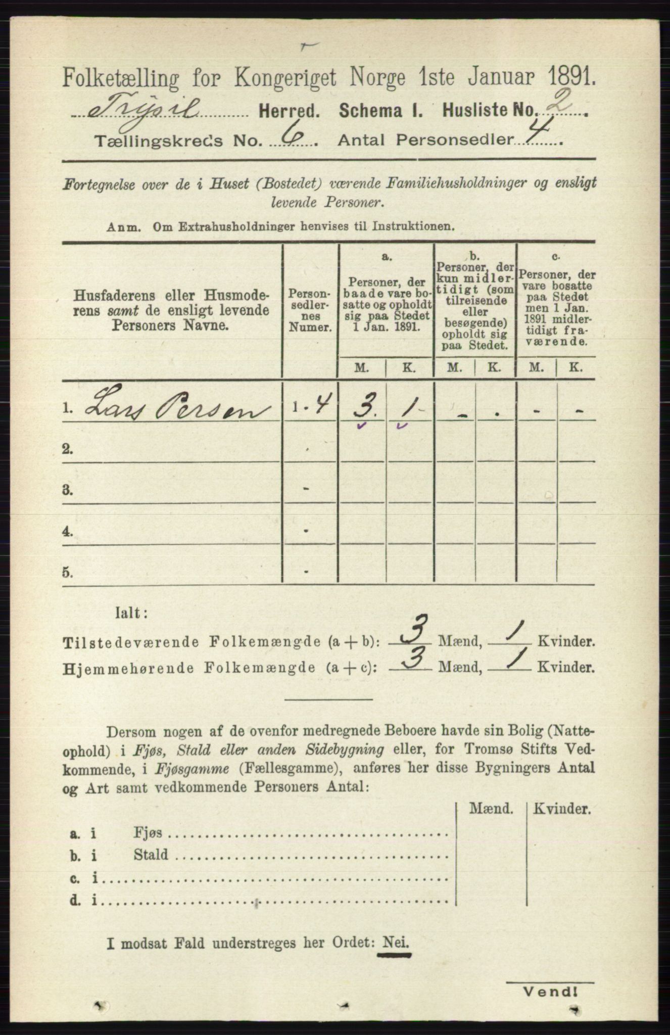 RA, 1891 census for 0428 Trysil, 1891, p. 2737