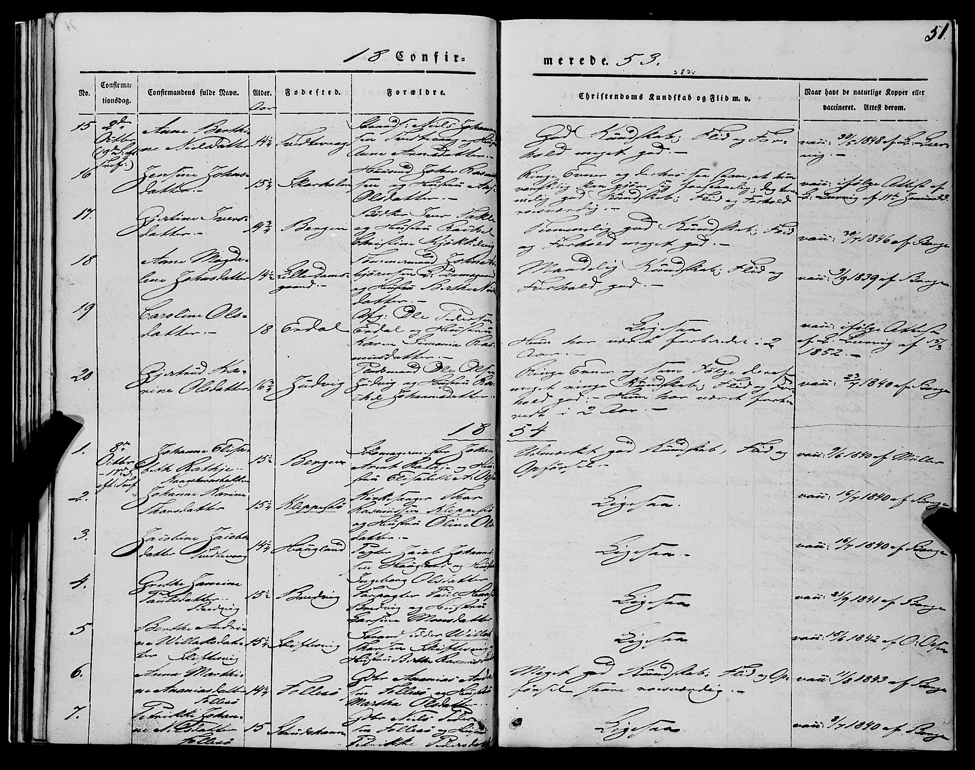 Askøy Sokneprestembete, SAB/A-74101/H/Ha/Haa/Haaa/L0010: Parish register (official) no. A 10, 1845-1854, p. 51