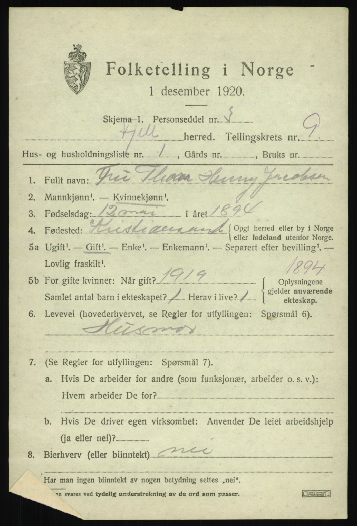 SAB, 1920 census for Fjell, 1920, p. 7498