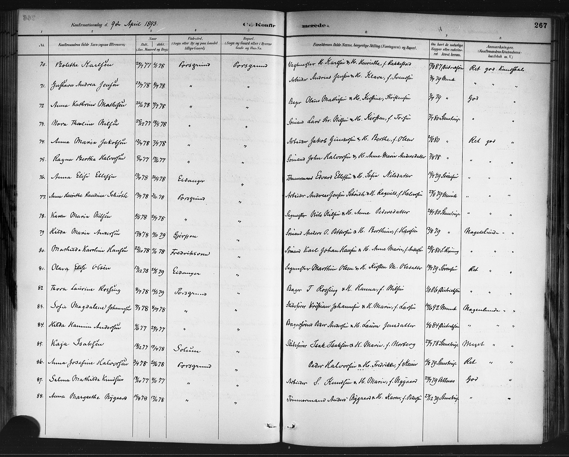 Porsgrunn kirkebøker , SAKO/A-104/G/Gb/L0005: Parish register (copy) no. II 5, 1883-1915, p. 267