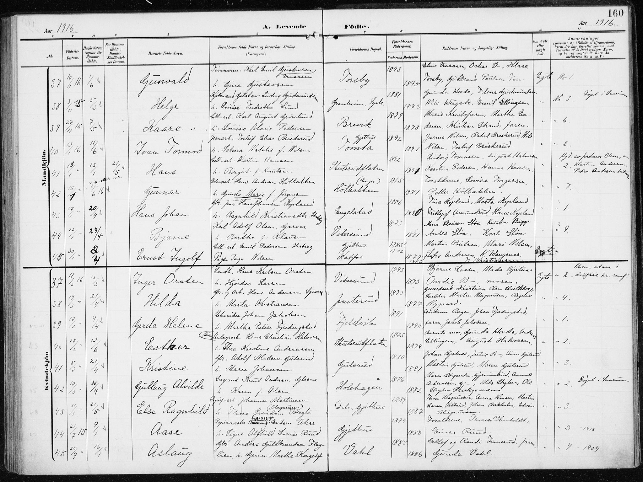 Modum kirkebøker, AV/SAKO-A-234/F/Fa/L0014a: Parish register (official) no. 14A, 1906-1918, p. 160