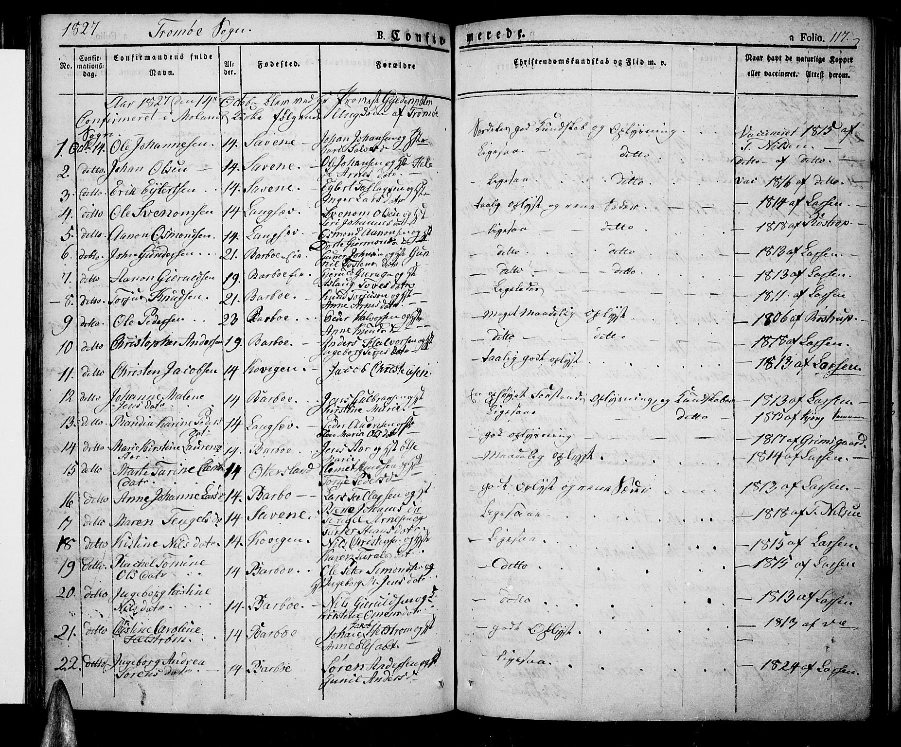 Tromøy sokneprestkontor, AV/SAK-1111-0041/F/Fa/L0003: Parish register (official) no. A 3, 1825-1837, p. 117