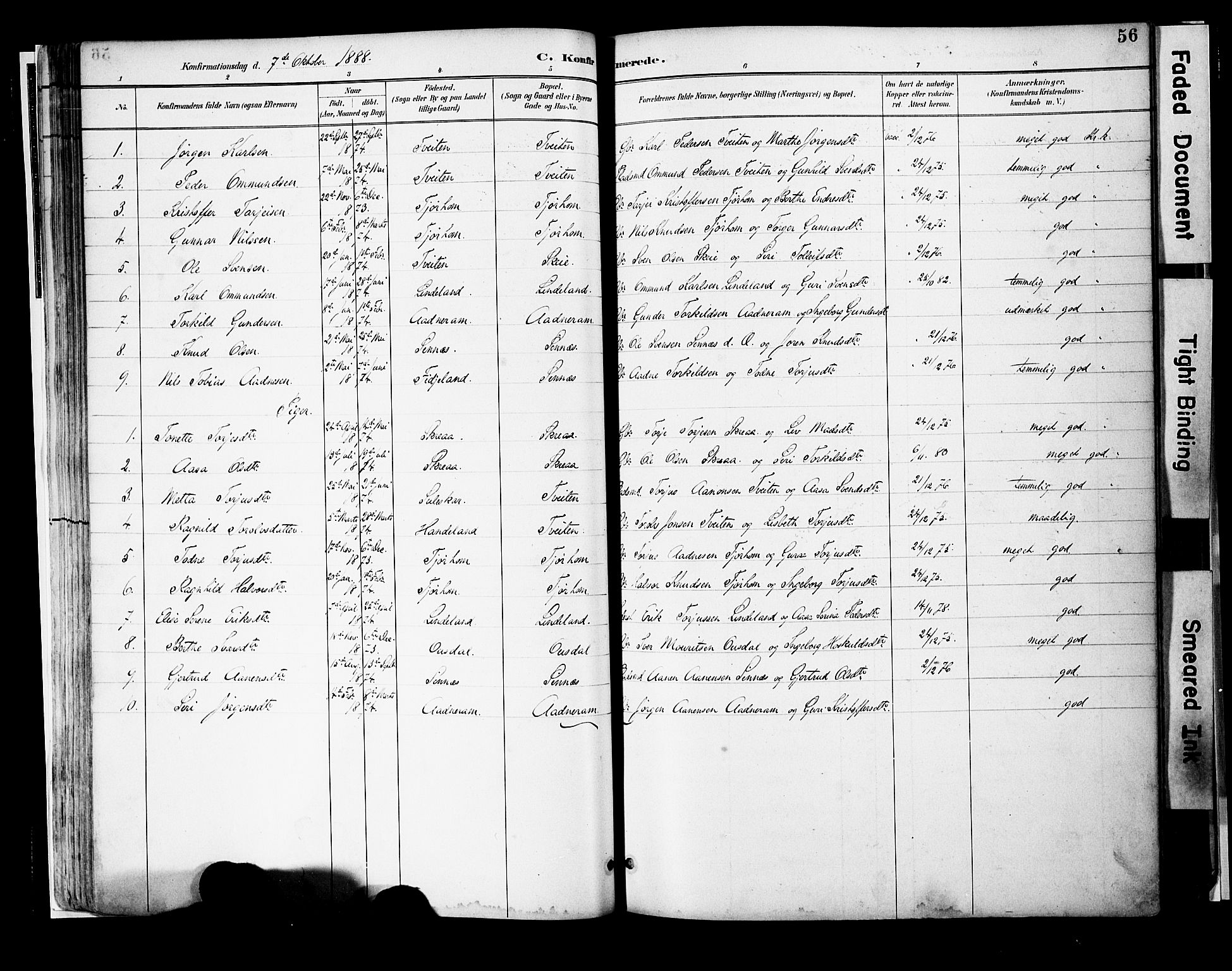 Sirdal sokneprestkontor, AV/SAK-1111-0036/F/Fa/Faa/L0001: Parish register (official) no. A 1, 1887-1910, p. 56