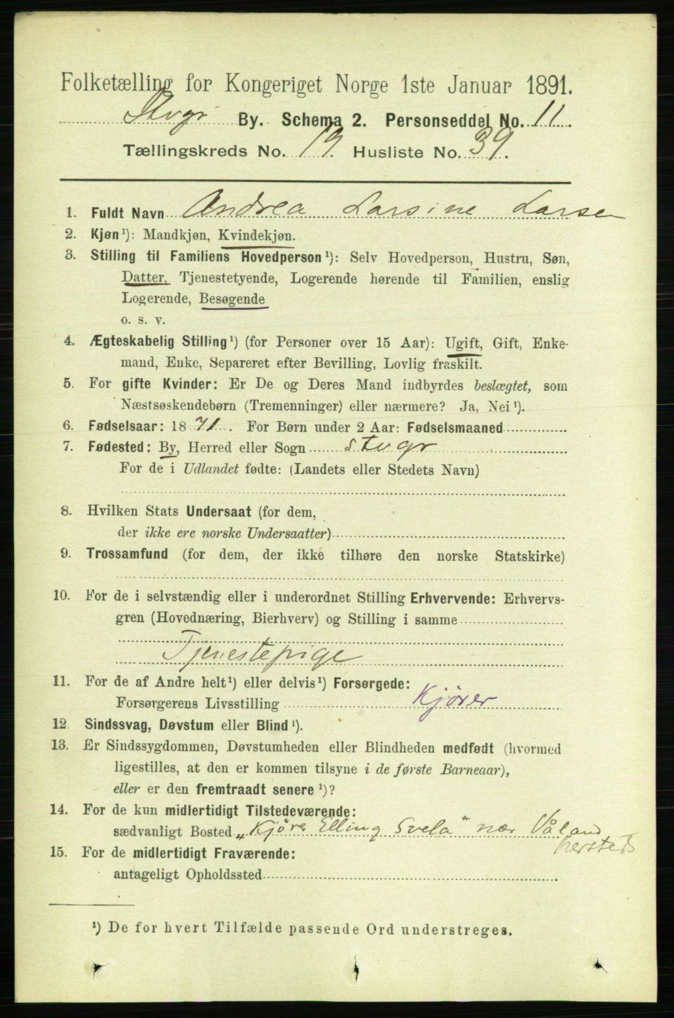 RA, 1891 census for 1103 Stavanger, 1891, p. 22900