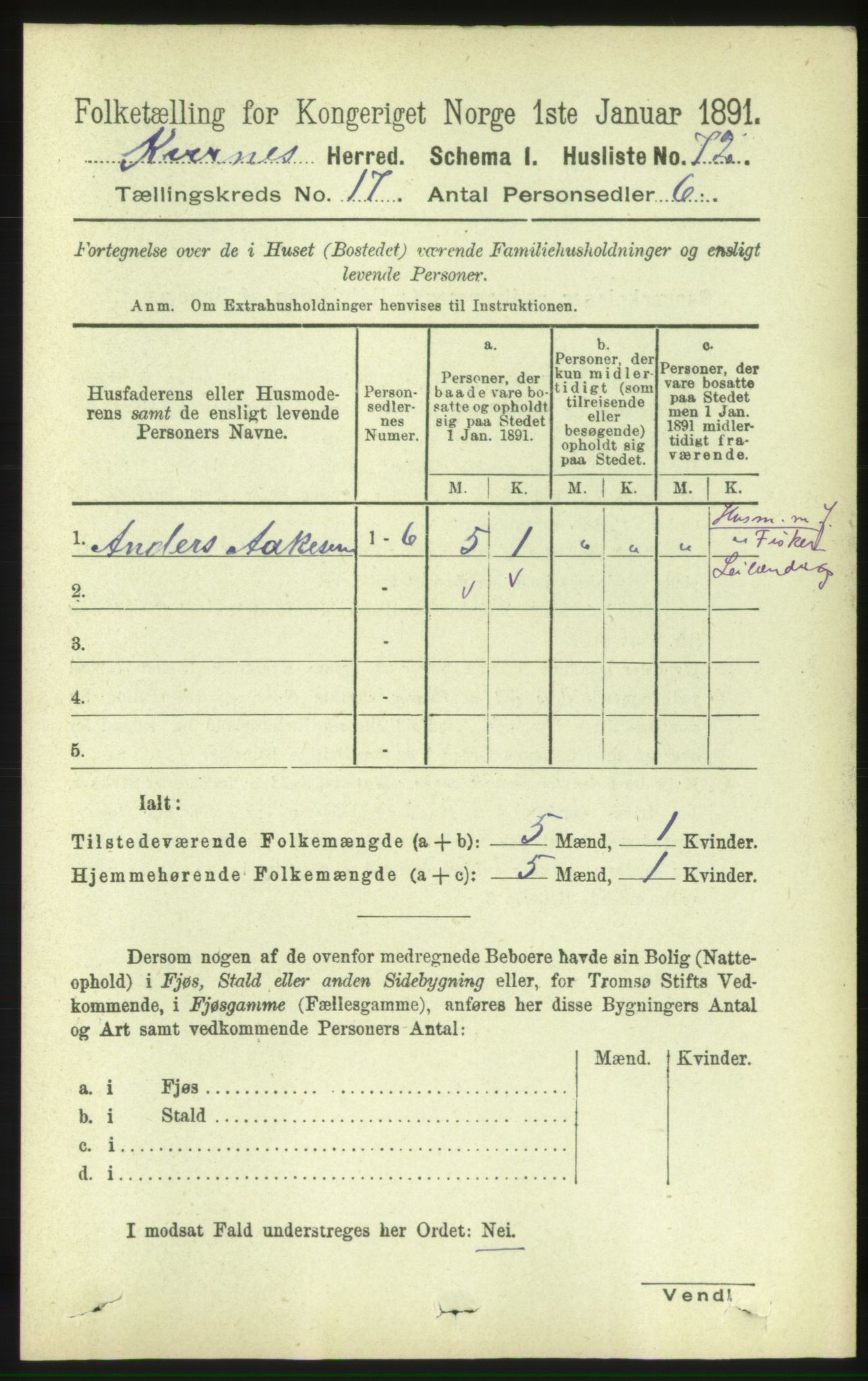 RA, 1891 census for 1553 Kvernes, 1891, p. 7142