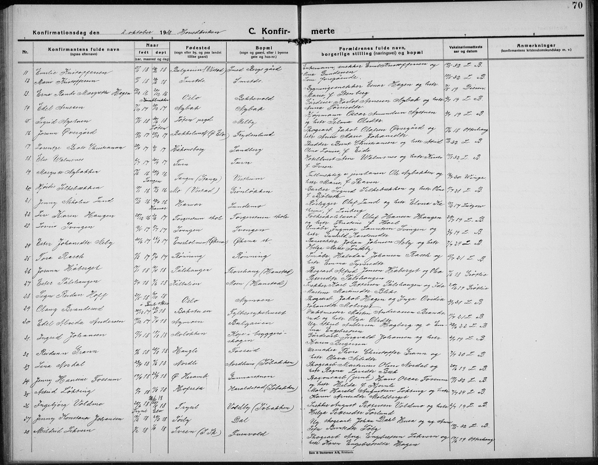 Elverum prestekontor, AV/SAH-PREST-044/H/Ha/Hab/L0032: Parish register (copy) no. 32, 1922-1936, p. 70