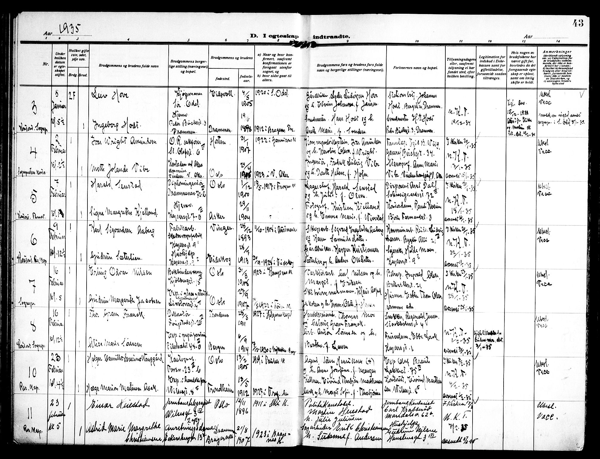 Trefoldighet prestekontor Kirkebøker, AV/SAO-A-10882/H/Ha/L0005: Banns register no. 5, 1932-1952, p. 43