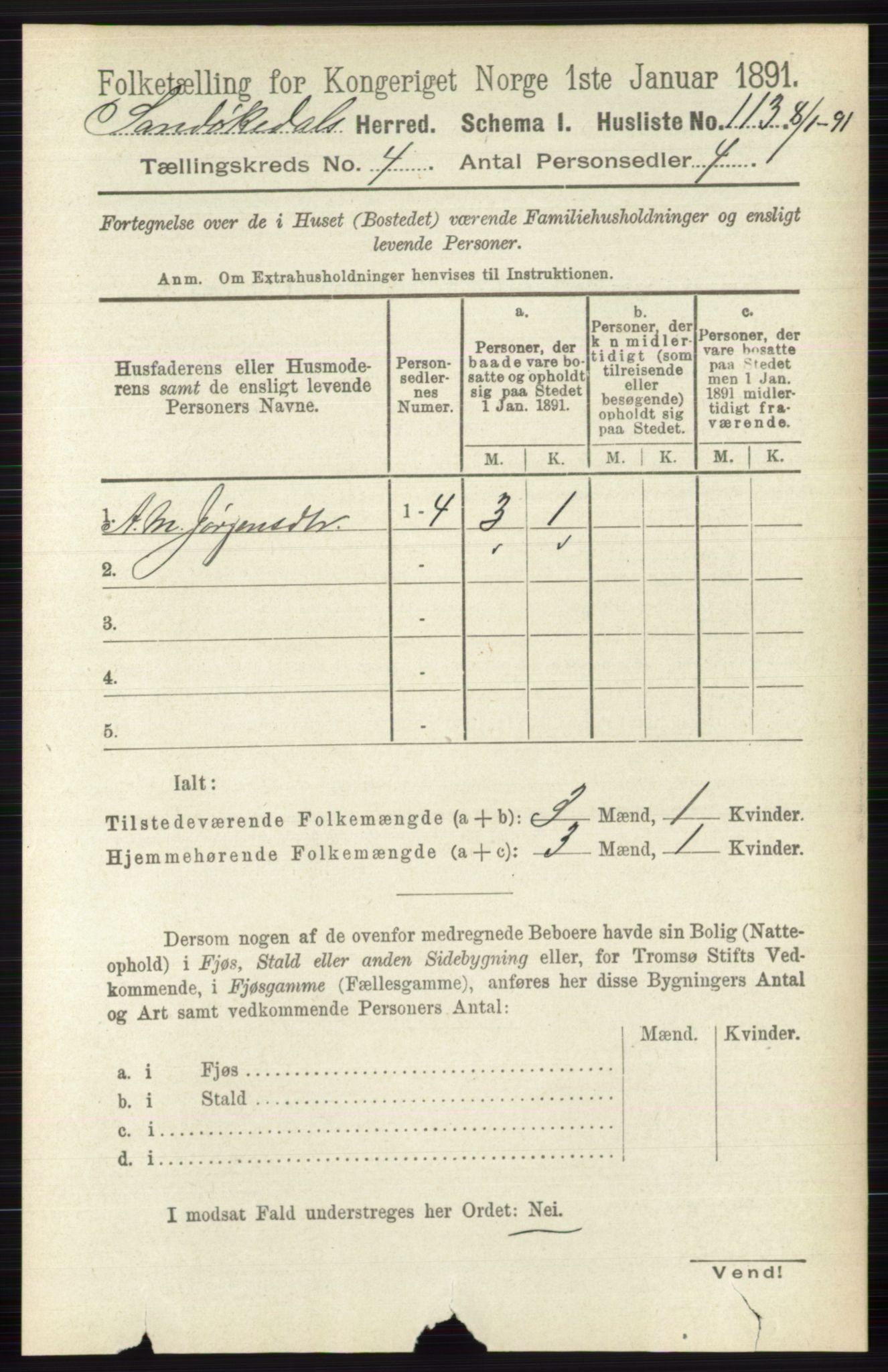 RA, 1891 census for 0816 Sannidal, 1891, p. 1217