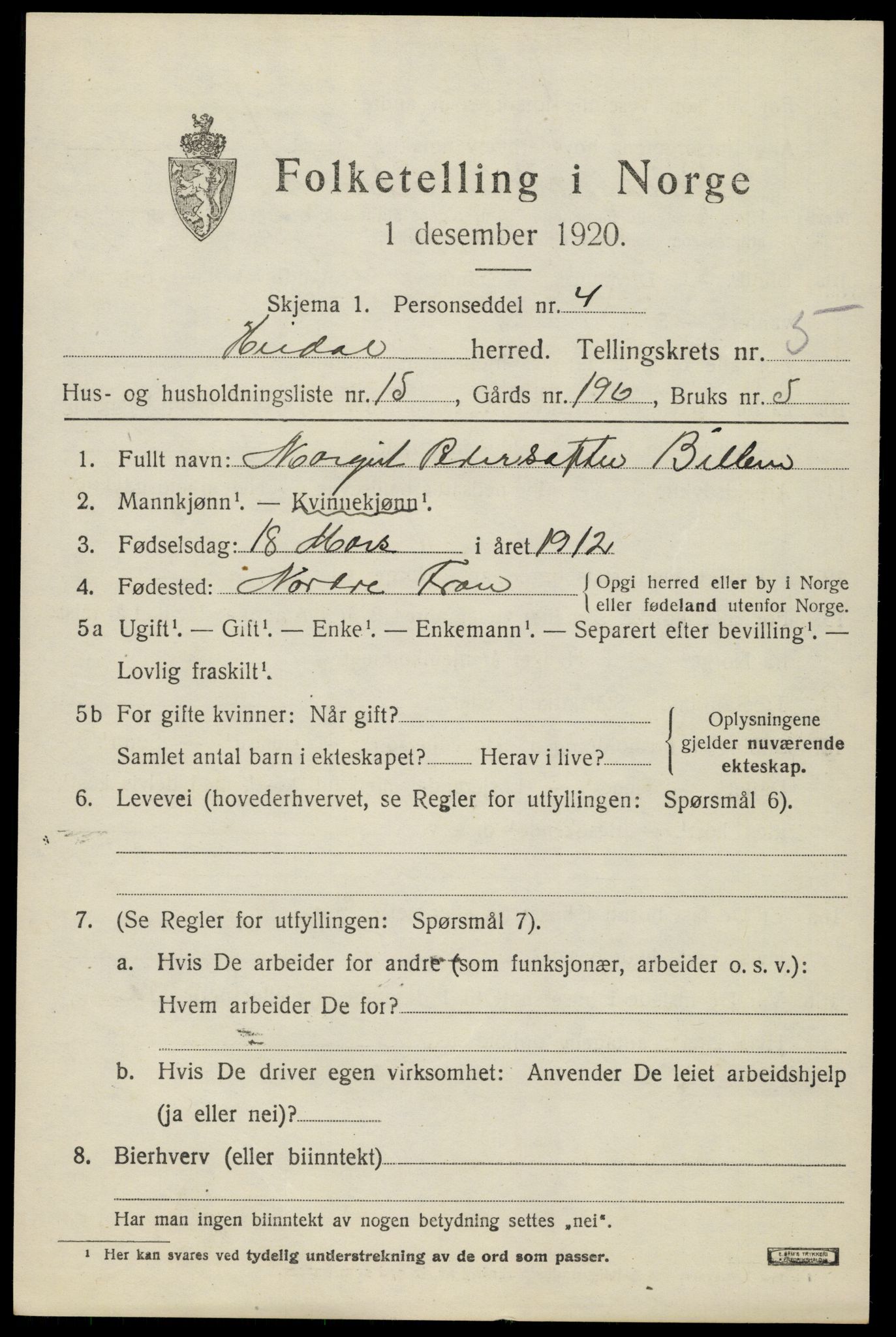 SAH, 1920 census for Heidal, 1920, p. 2542