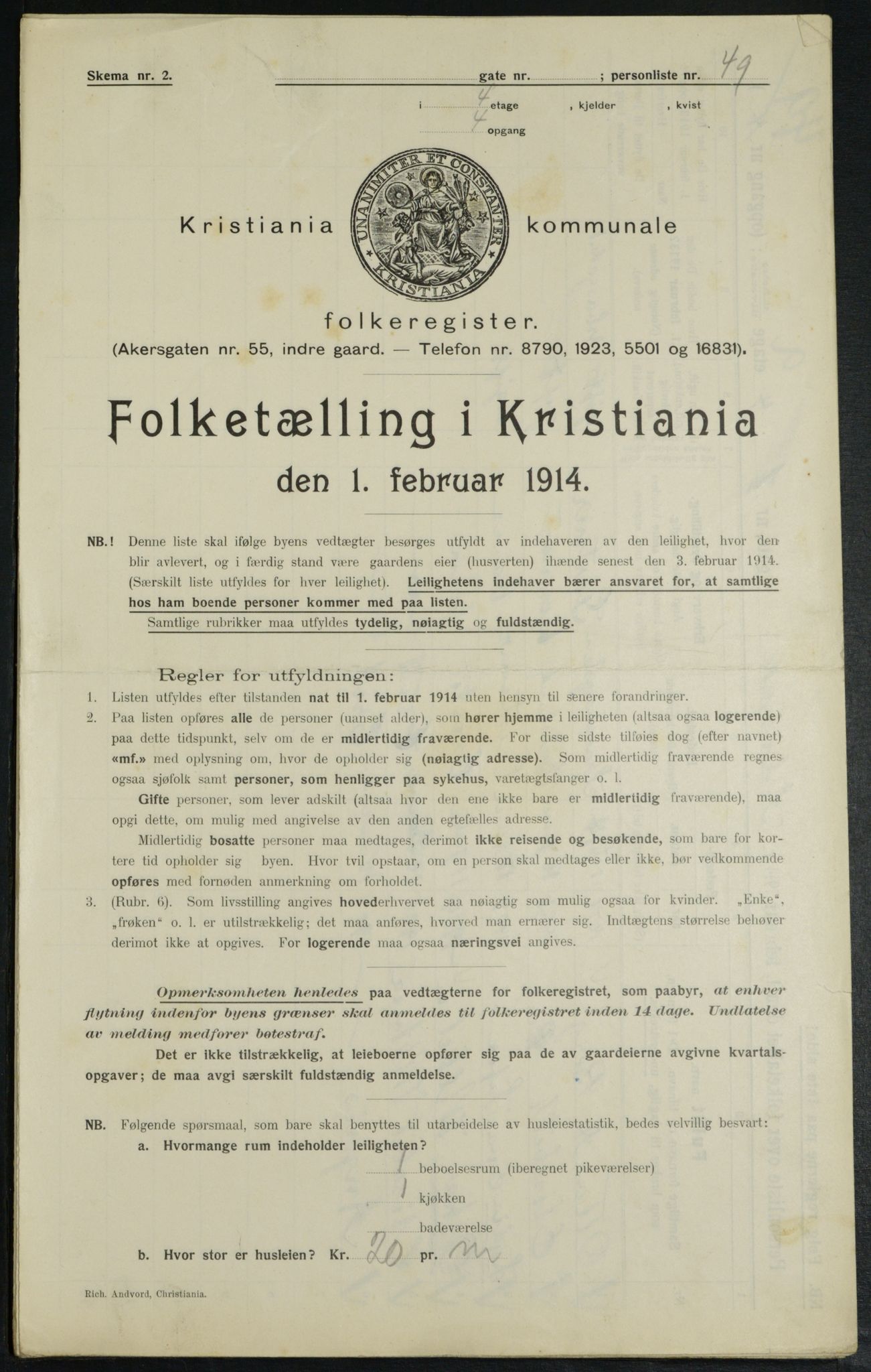 OBA, Municipal Census 1914 for Kristiania, 1914, p. 1714