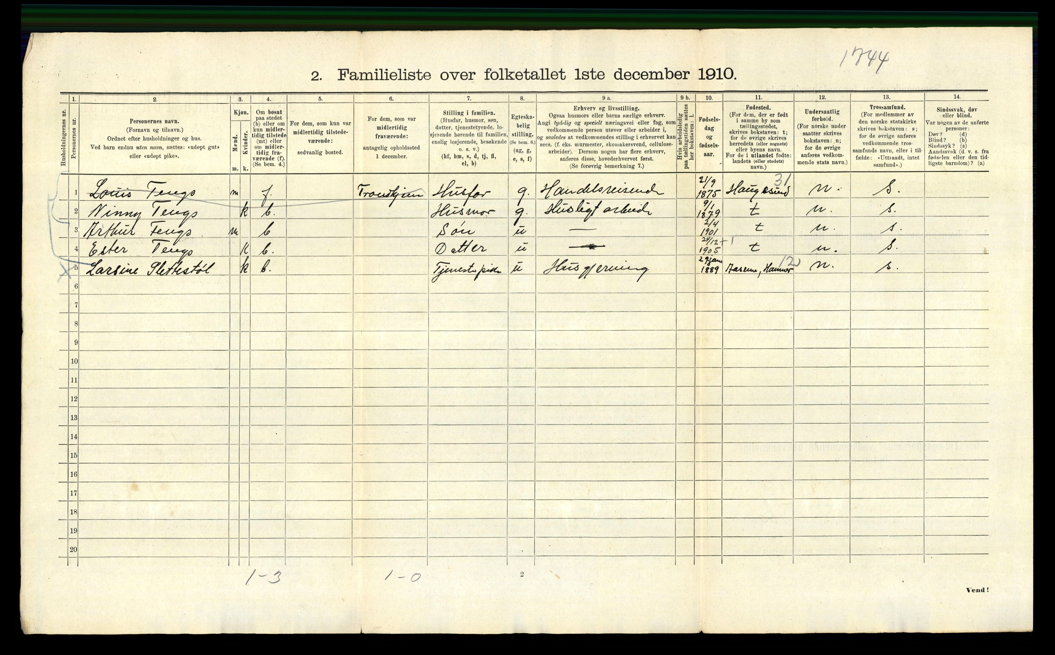 RA, 1910 census for Bergen, 1910, p. 45524