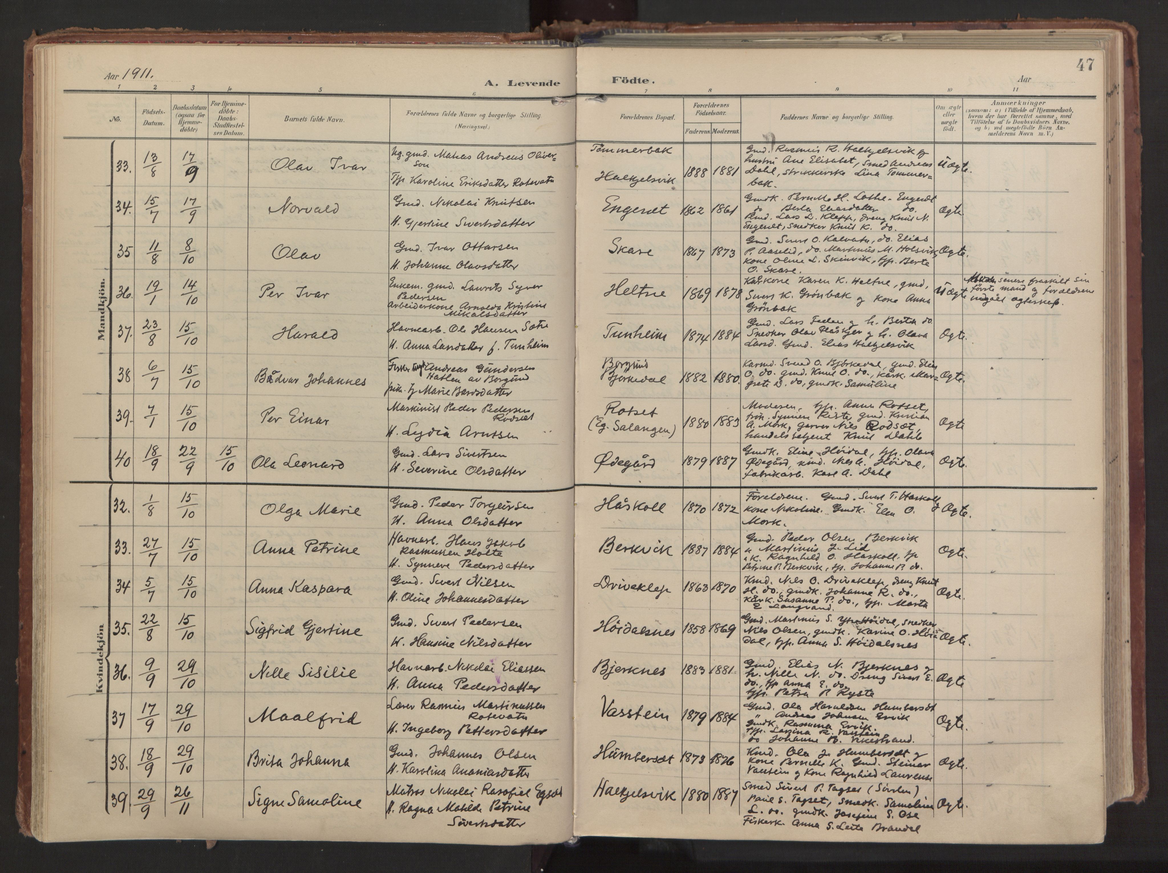 Ministerialprotokoller, klokkerbøker og fødselsregistre - Møre og Romsdal, AV/SAT-A-1454/511/L0144: Parish register (official) no. 511A11, 1906-1923, p. 47