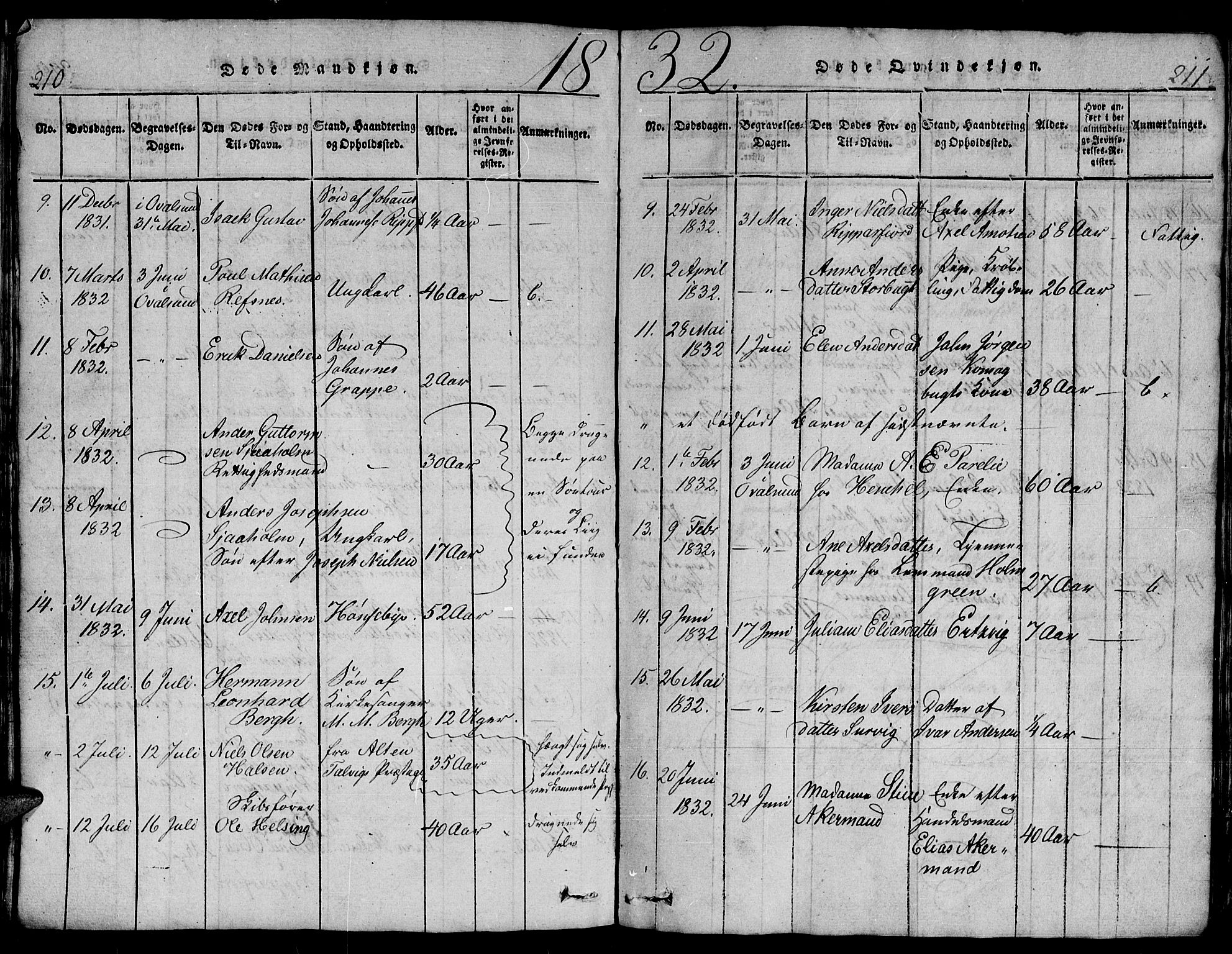 Hammerfest sokneprestkontor, AV/SATØ-S-1347/H/Hb/L0001.klokk: Parish register (copy) no. 1, 1822-1850, p. 210-211