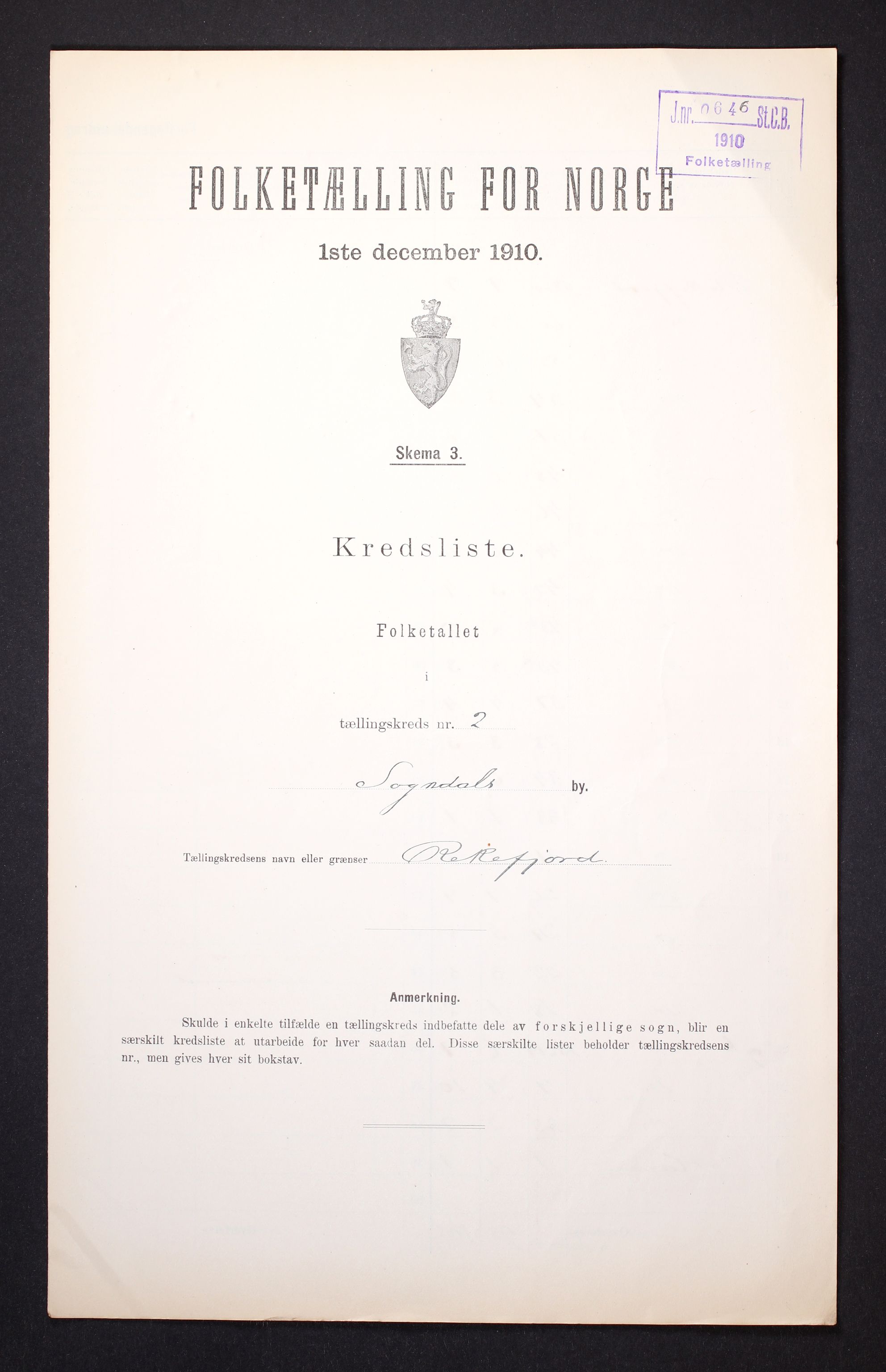 RA, 1910 census for Sokndal, 1910, p. 8
