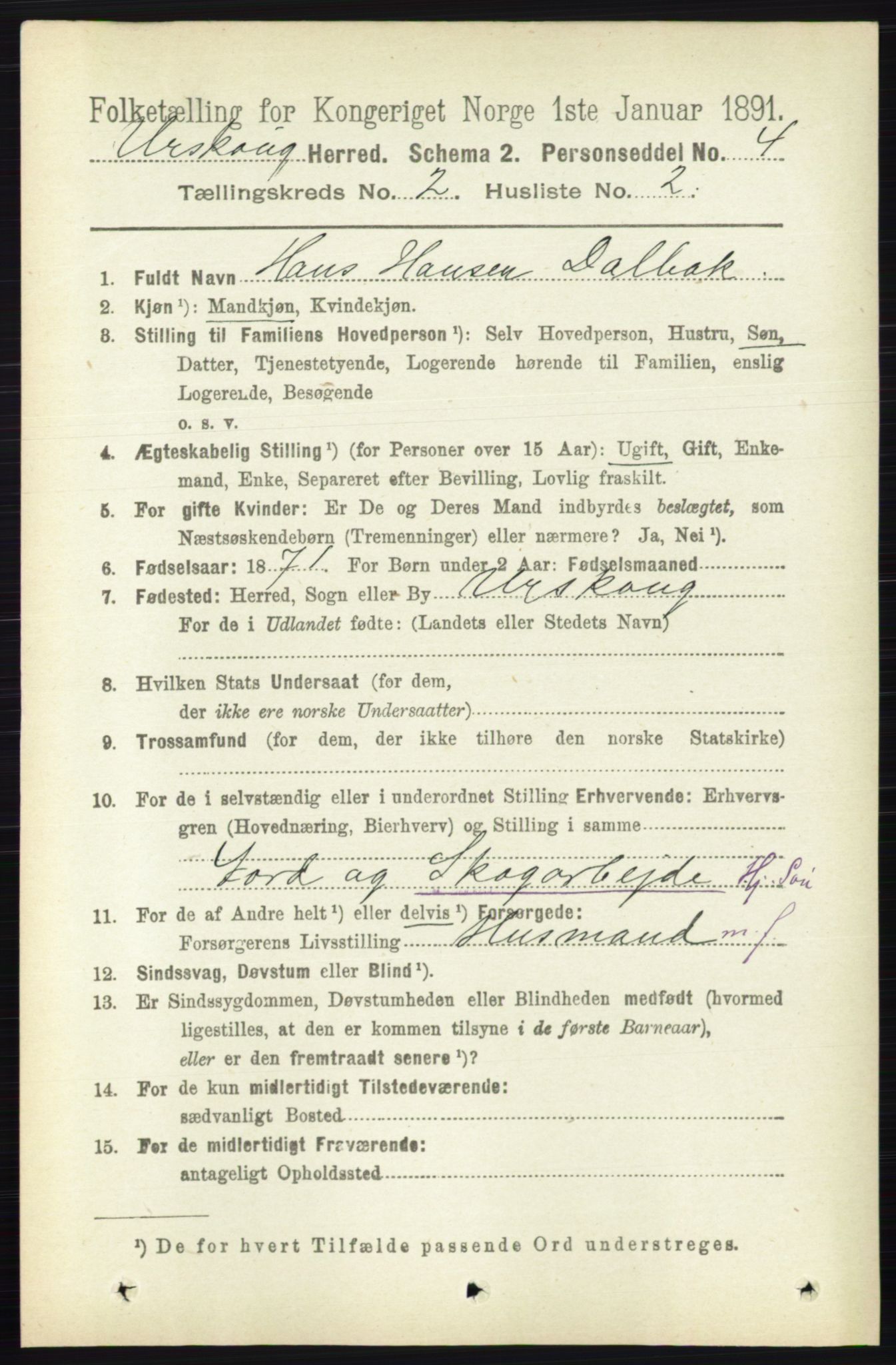 RA, 1891 census for 0224 Aurskog, 1891, p. 196