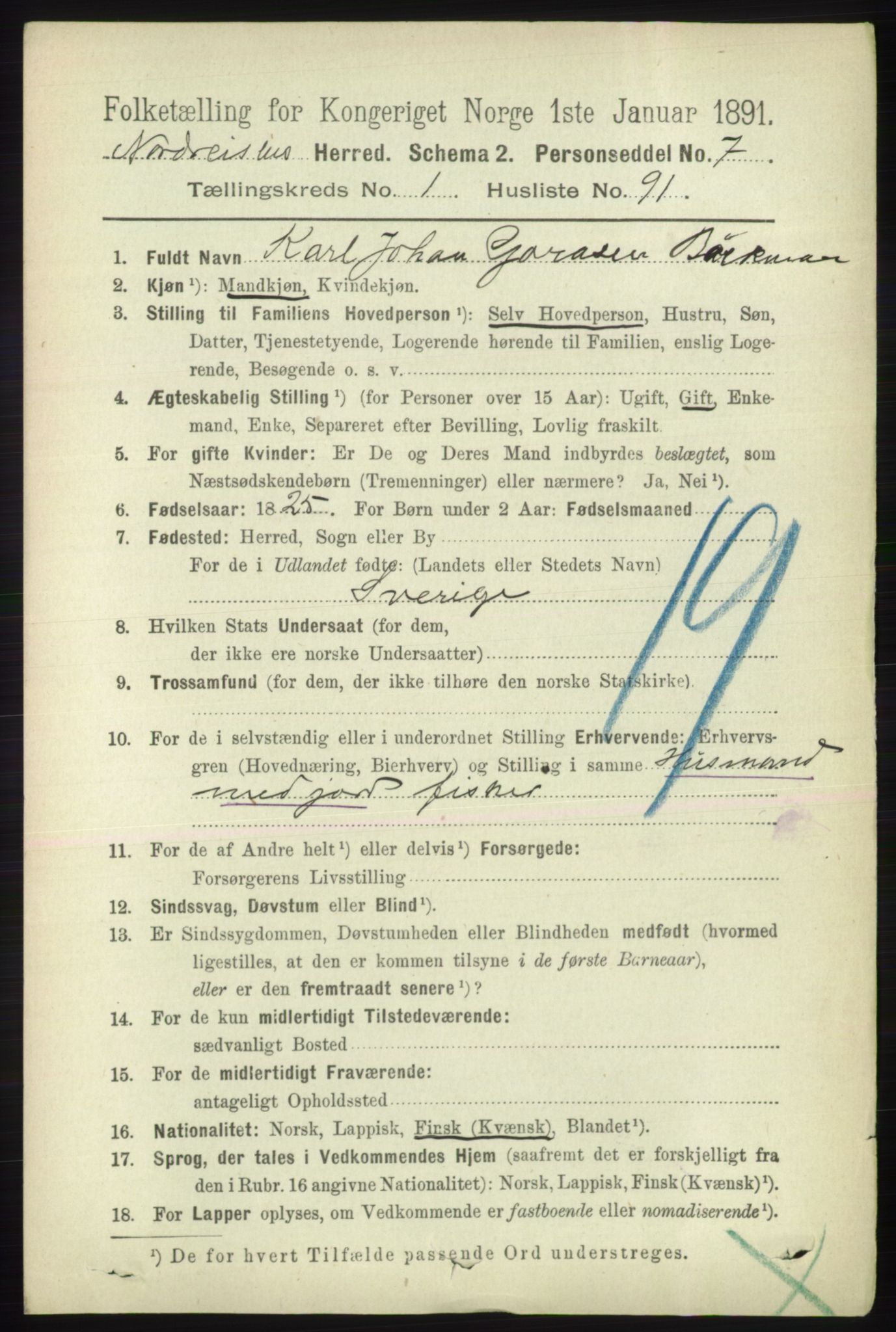 RA, 1891 census for 1942 Nordreisa, 1891, p. 699