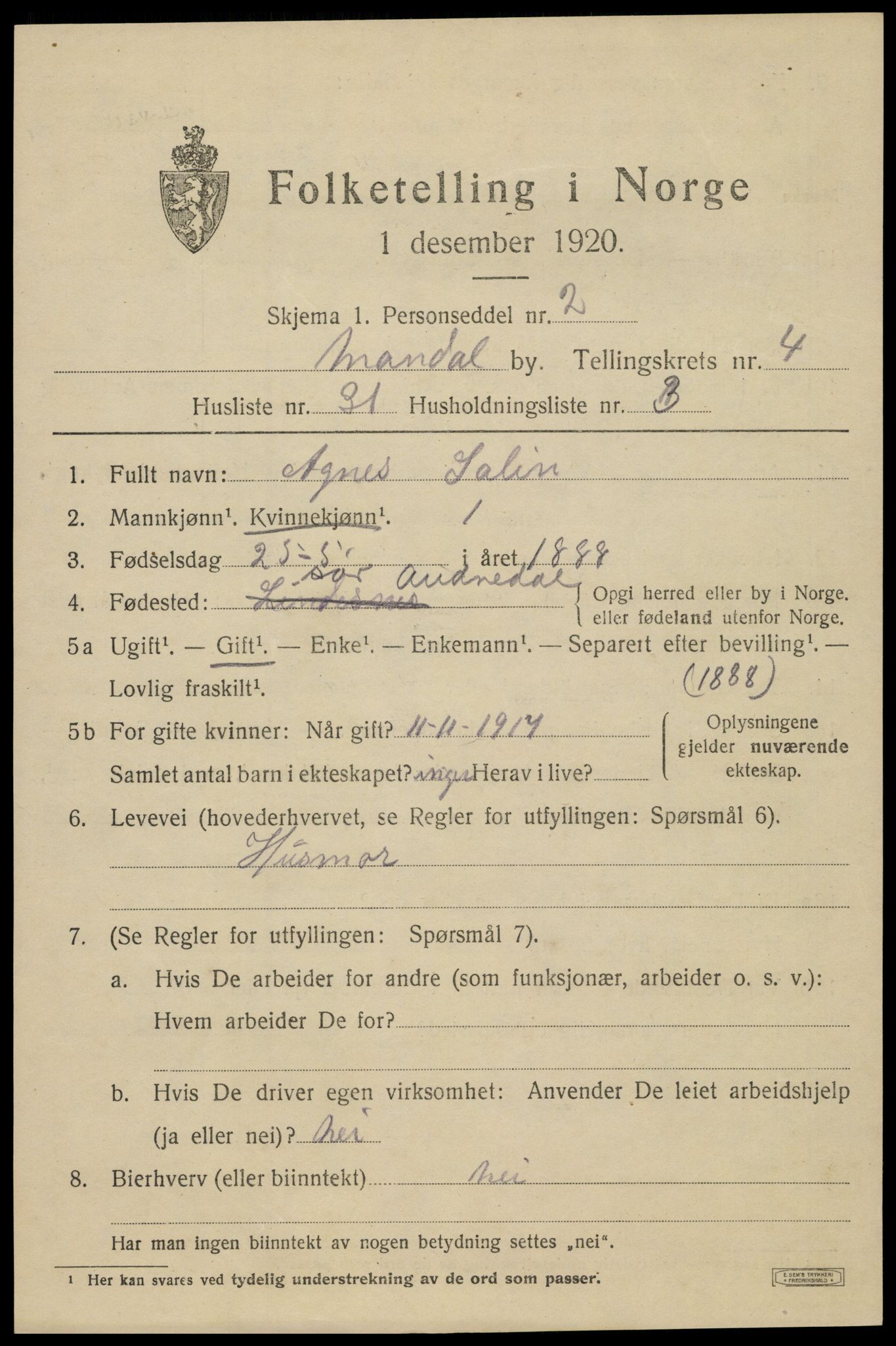 SAK, 1920 census for Mandal, 1920, p. 7317
