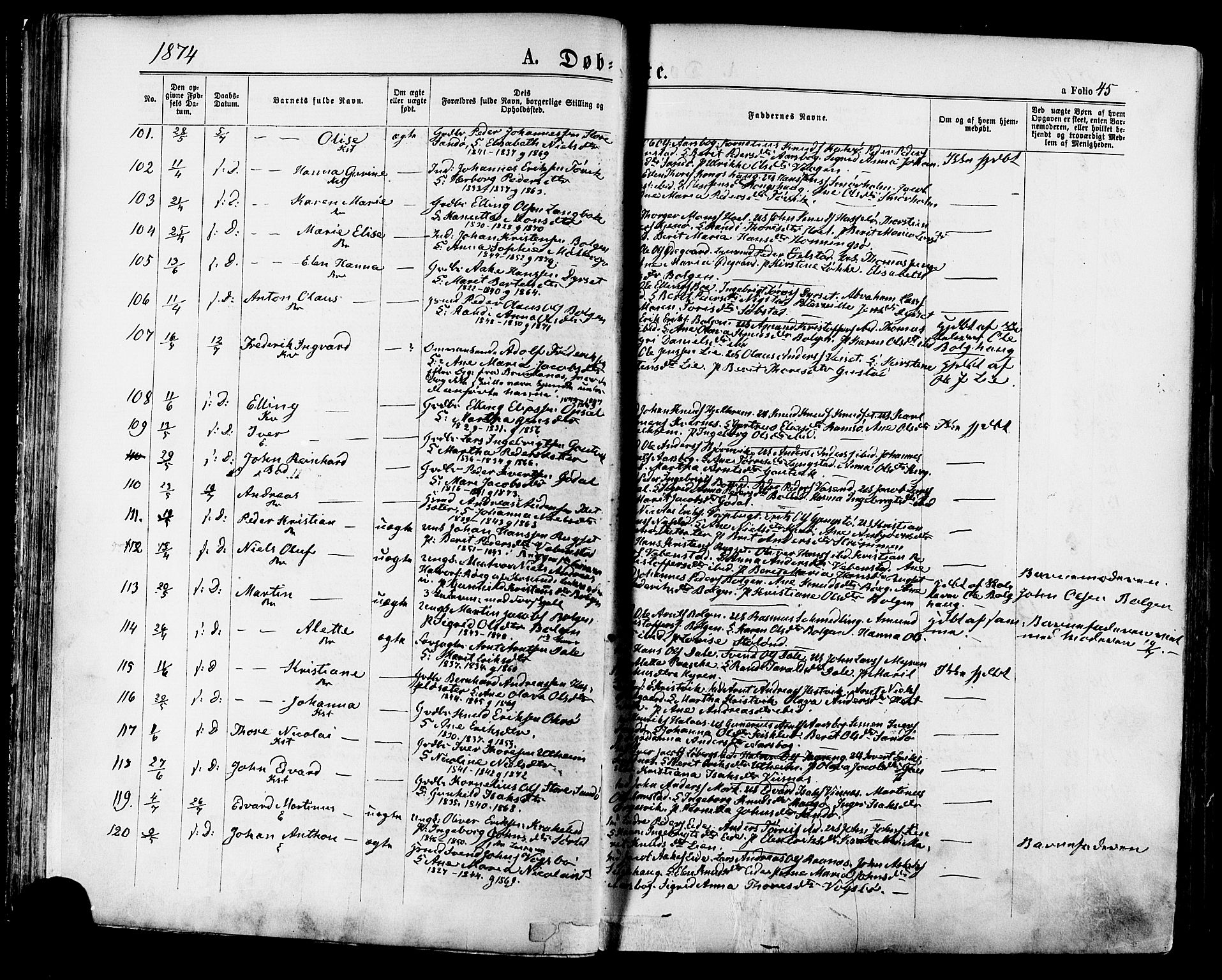 Ministerialprotokoller, klokkerbøker og fødselsregistre - Møre og Romsdal, SAT/A-1454/568/L0805: Parish register (official) no. 568A12 /1, 1869-1884, p. 45