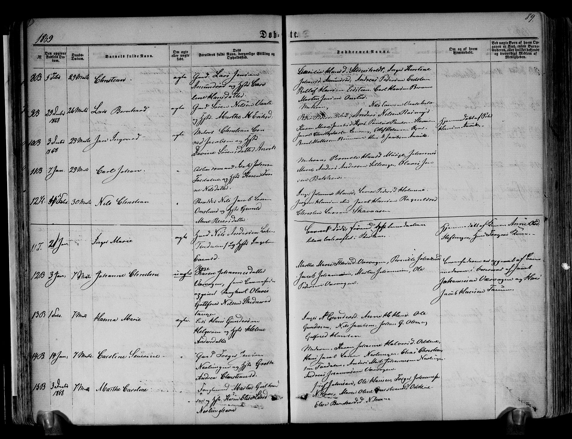 Brunlanes kirkebøker, SAKO/A-342/F/Fa/L0005: Parish register (official) no. I 5, 1862-1877, p. 89
