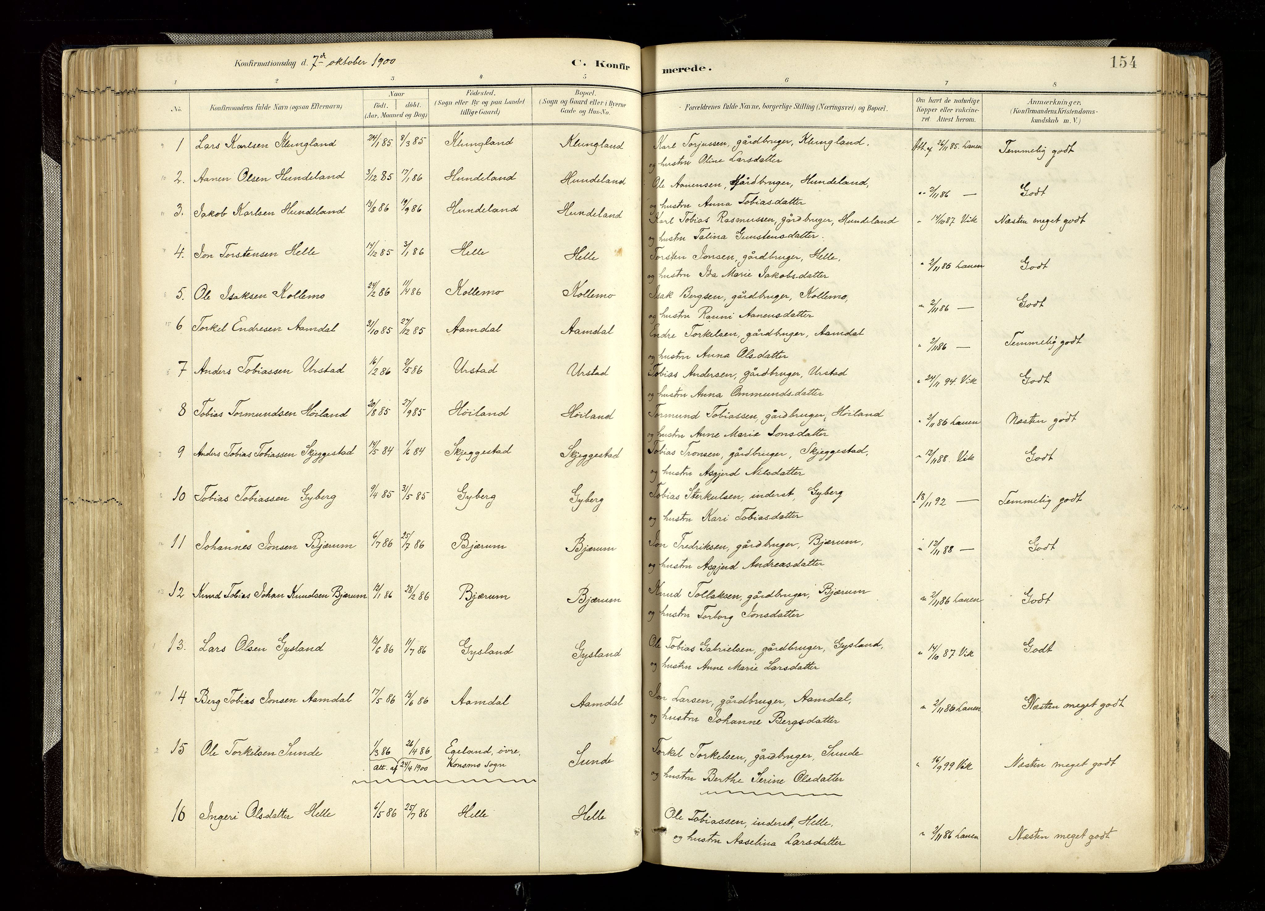Hægebostad sokneprestkontor, SAK/1111-0024/F/Fa/Faa/L0006: Parish register (official) no. A 6, 1887-1929, p. 154