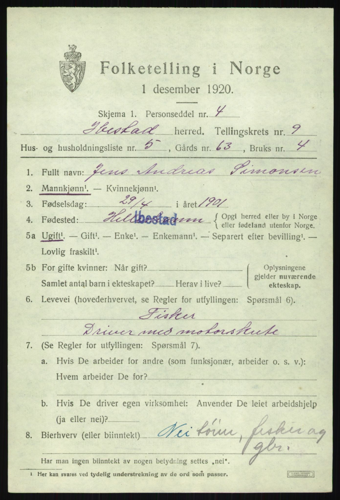 SATØ, 1920 census for Ibestad, 1920, p. 5485