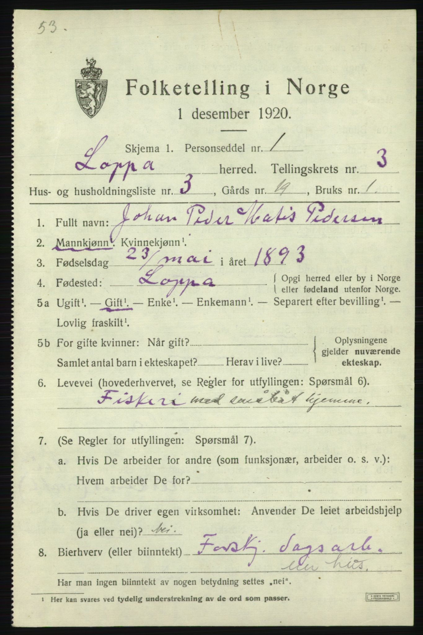 SATØ, 1920 census for Loppa, 1920, p. 1034