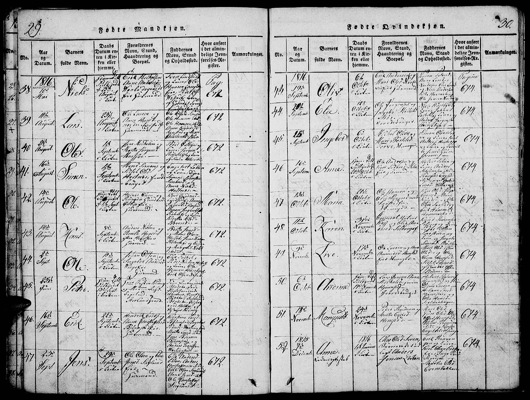 Stange prestekontor, SAH/PREST-002/K/L0008: Parish register (official) no. 8, 1814-1825, p. 29-30