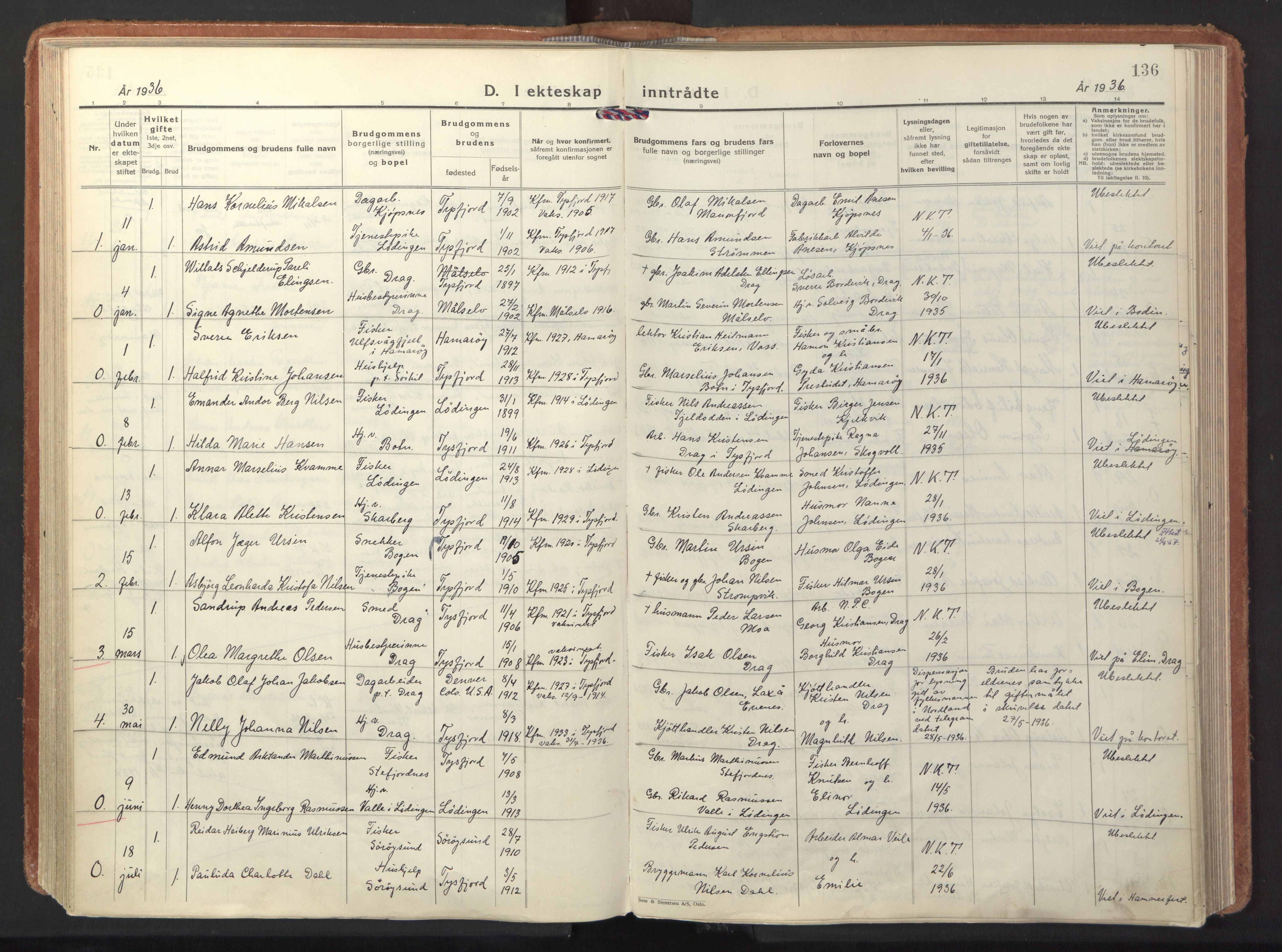 Ministerialprotokoller, klokkerbøker og fødselsregistre - Nordland, AV/SAT-A-1459/861/L0874: Parish register (official) no. 861A09, 1932-1939, p. 136