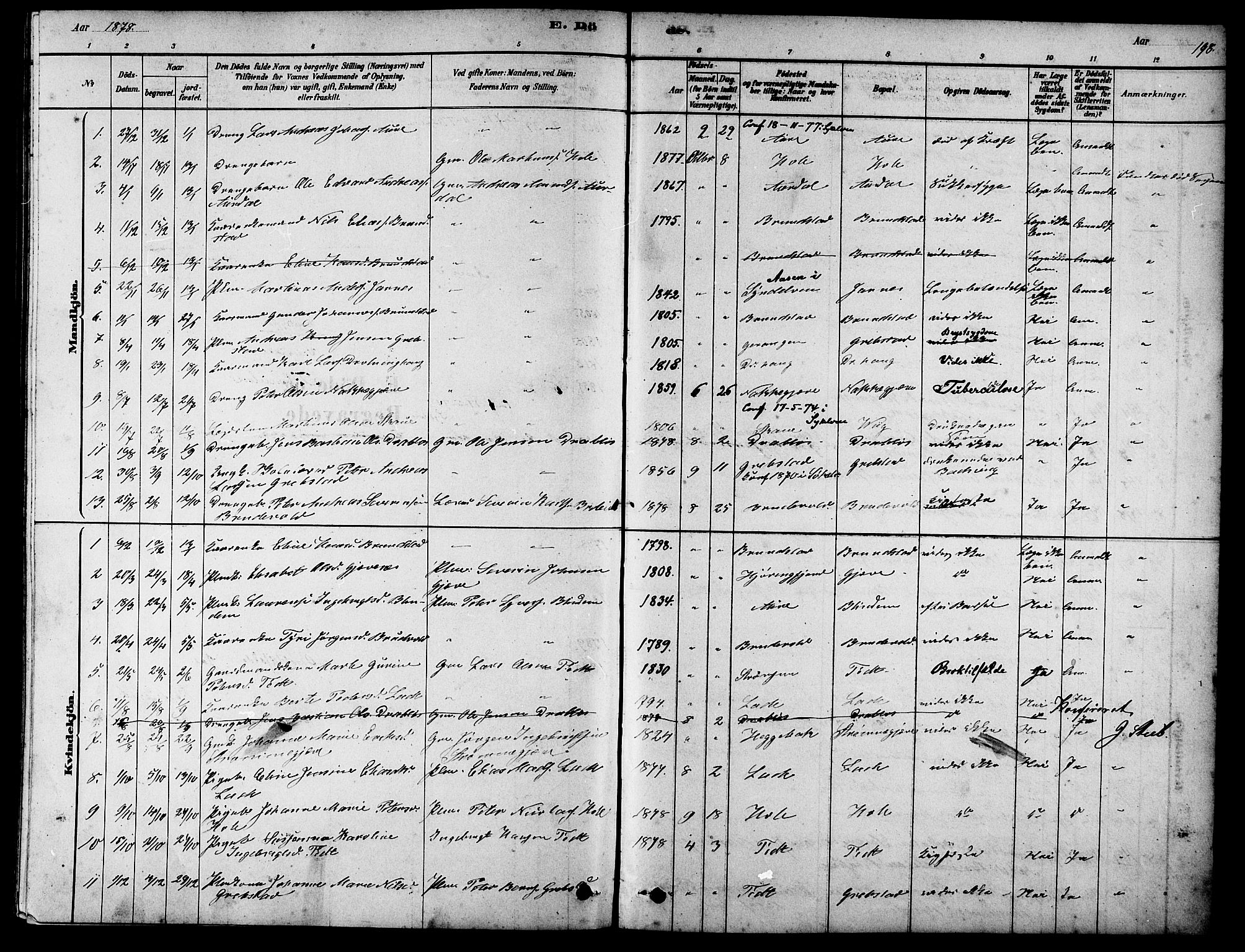 Ministerialprotokoller, klokkerbøker og fødselsregistre - Møre og Romsdal, AV/SAT-A-1454/523/L0339: Parish register (copy) no. 523C02, 1878-1891, p. 198