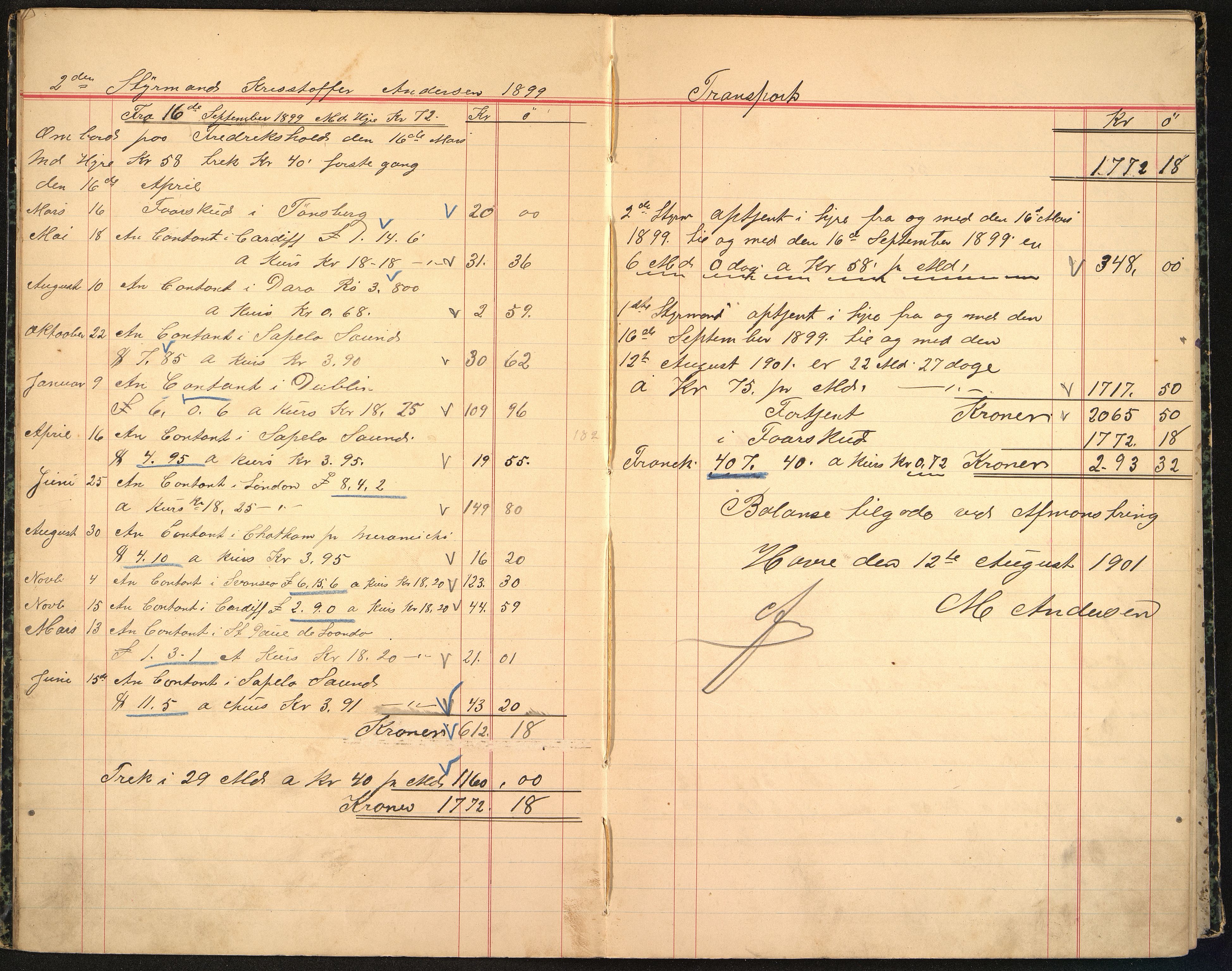 Andersen, M. Kaptein, VEMU/VFA-A-1140/R/L0003: Regnskapsjournal - mannskapsavregninger, 1897-1902