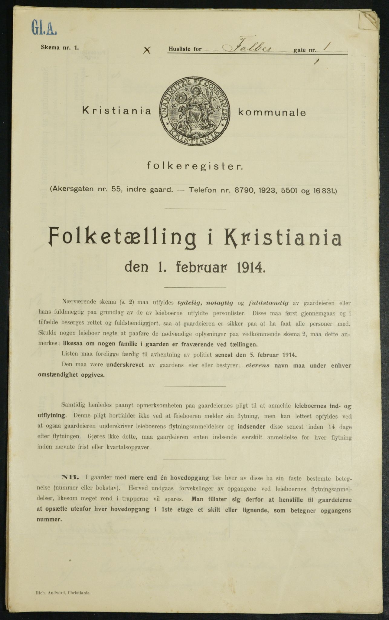 OBA, Municipal Census 1914 for Kristiania, 1914, p. 23322