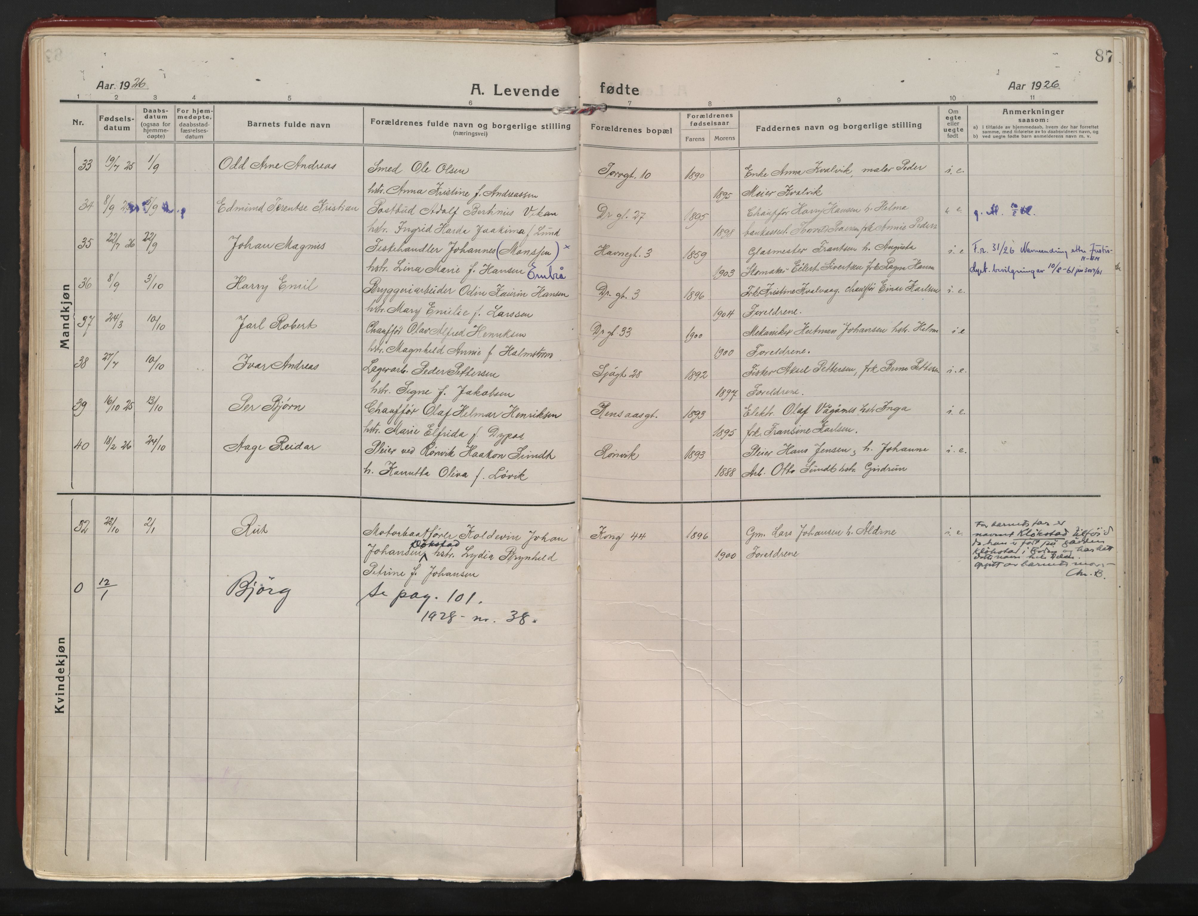 Ministerialprotokoller, klokkerbøker og fødselsregistre - Nordland, SAT/A-1459/801/L0017: Parish register (official) no. 801A17, 1917-1930, p. 87