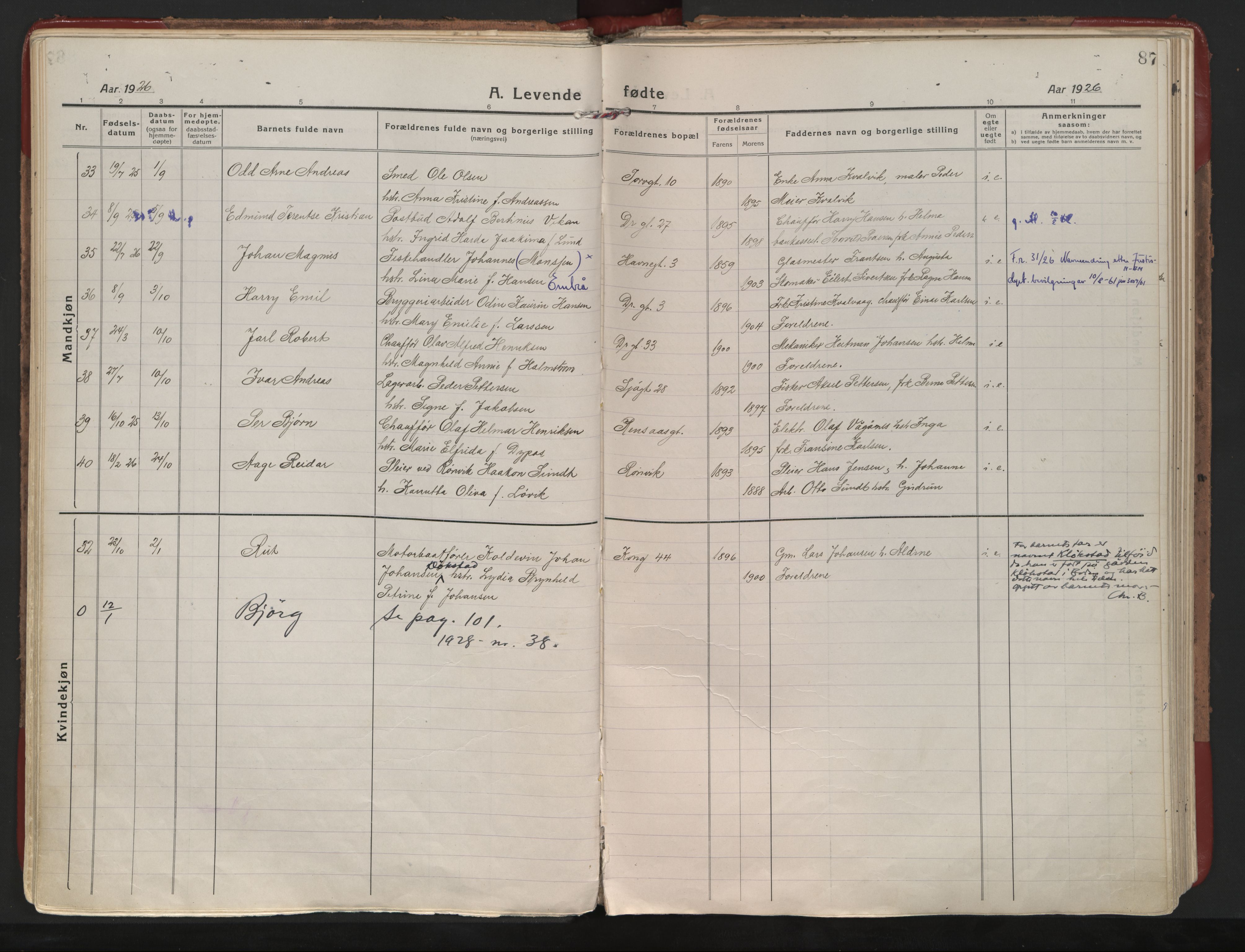 Ministerialprotokoller, klokkerbøker og fødselsregistre - Nordland, AV/SAT-A-1459/801/L0017: Parish register (official) no. 801A17, 1917-1930, p. 87