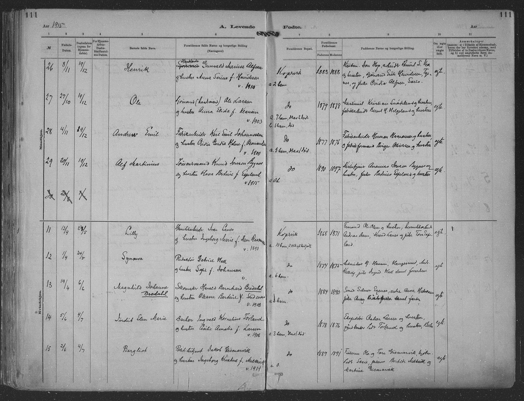 Kopervik sokneprestkontor, SAST/A-101850/H/Ha/Haa/L0001: Parish register (official) no. A 1, 1880-1919, p. 111