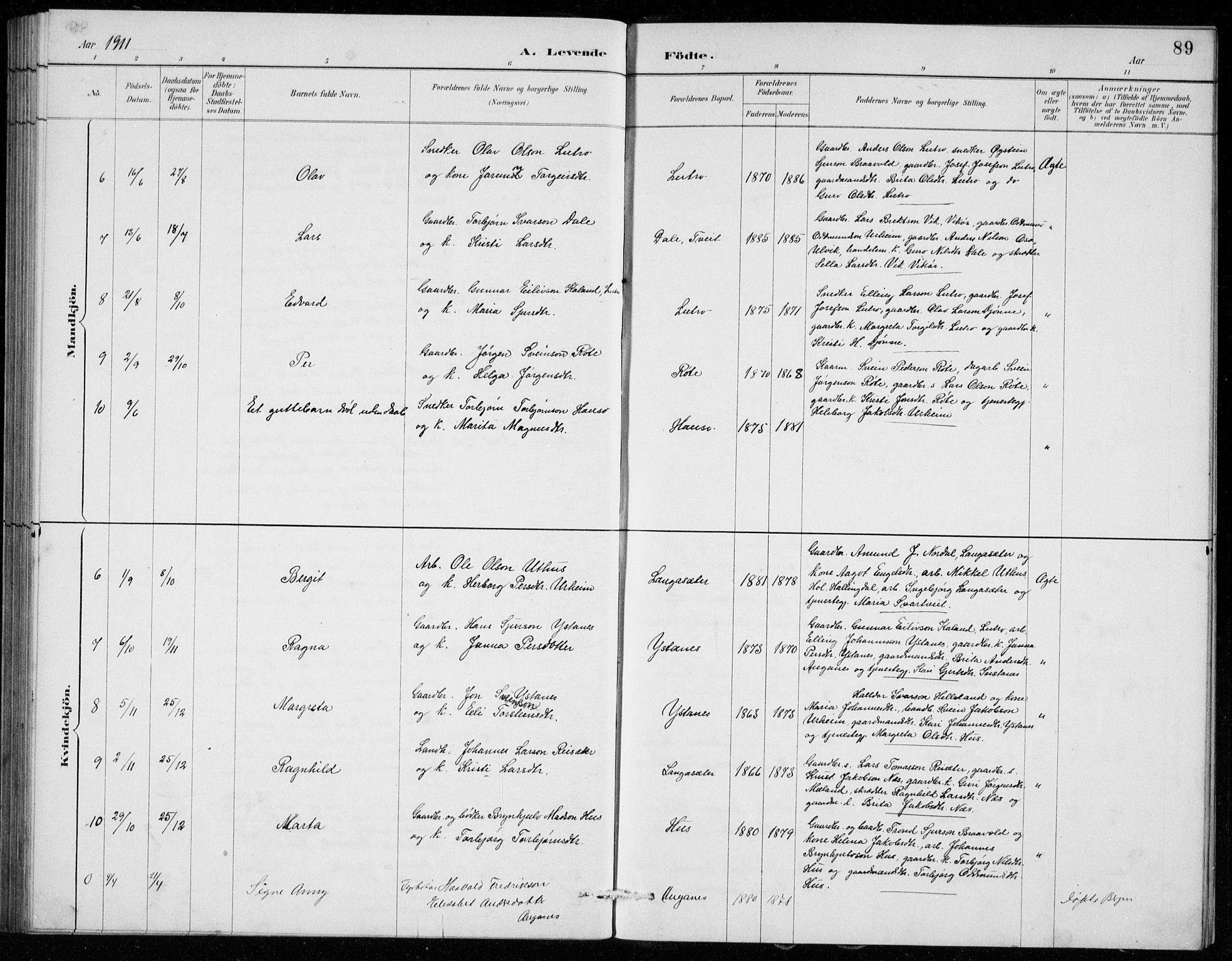 Ullensvang sokneprestembete, AV/SAB-A-78701/H/Hab: Parish register (copy) no. E  7, 1887-1929, p. 89