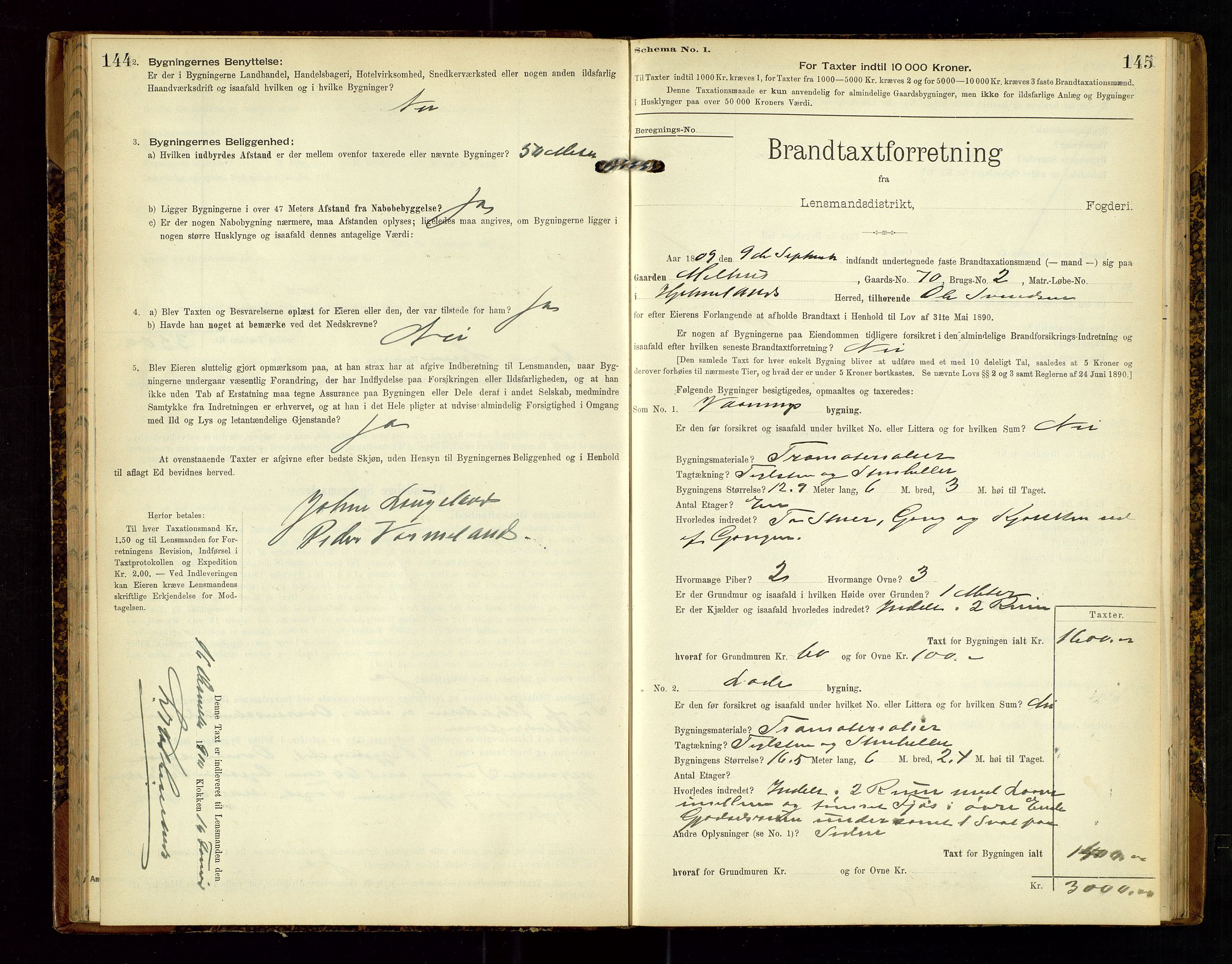 Hjelmeland lensmannskontor, AV/SAST-A-100439/Gob/L0002: "Brandtaxationsprotokol", 1904-1920, p. 144-145