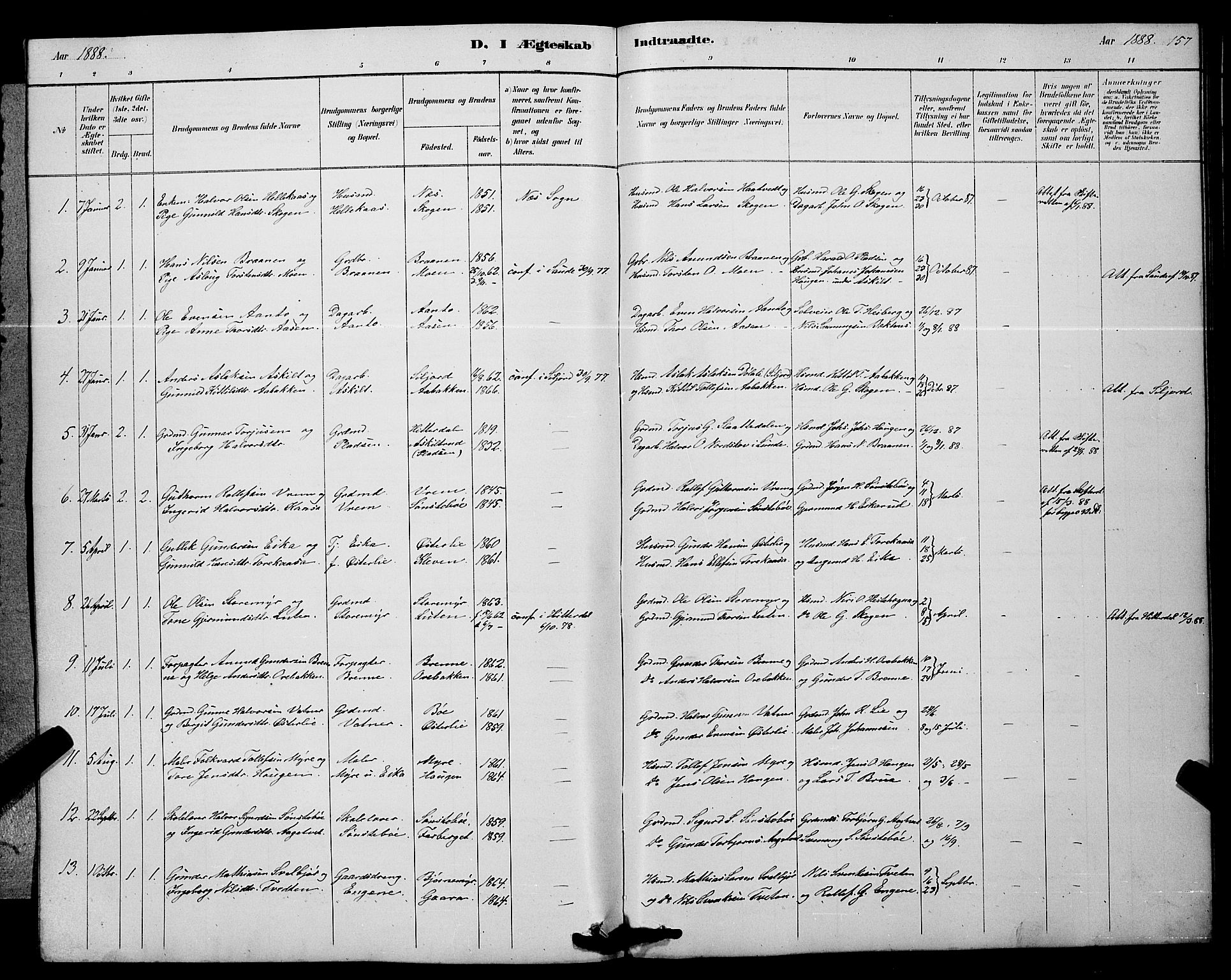 Bø kirkebøker, SAKO/A-257/G/Ga/L0005: Parish register (copy) no. 5, 1883-1897, p. 157
