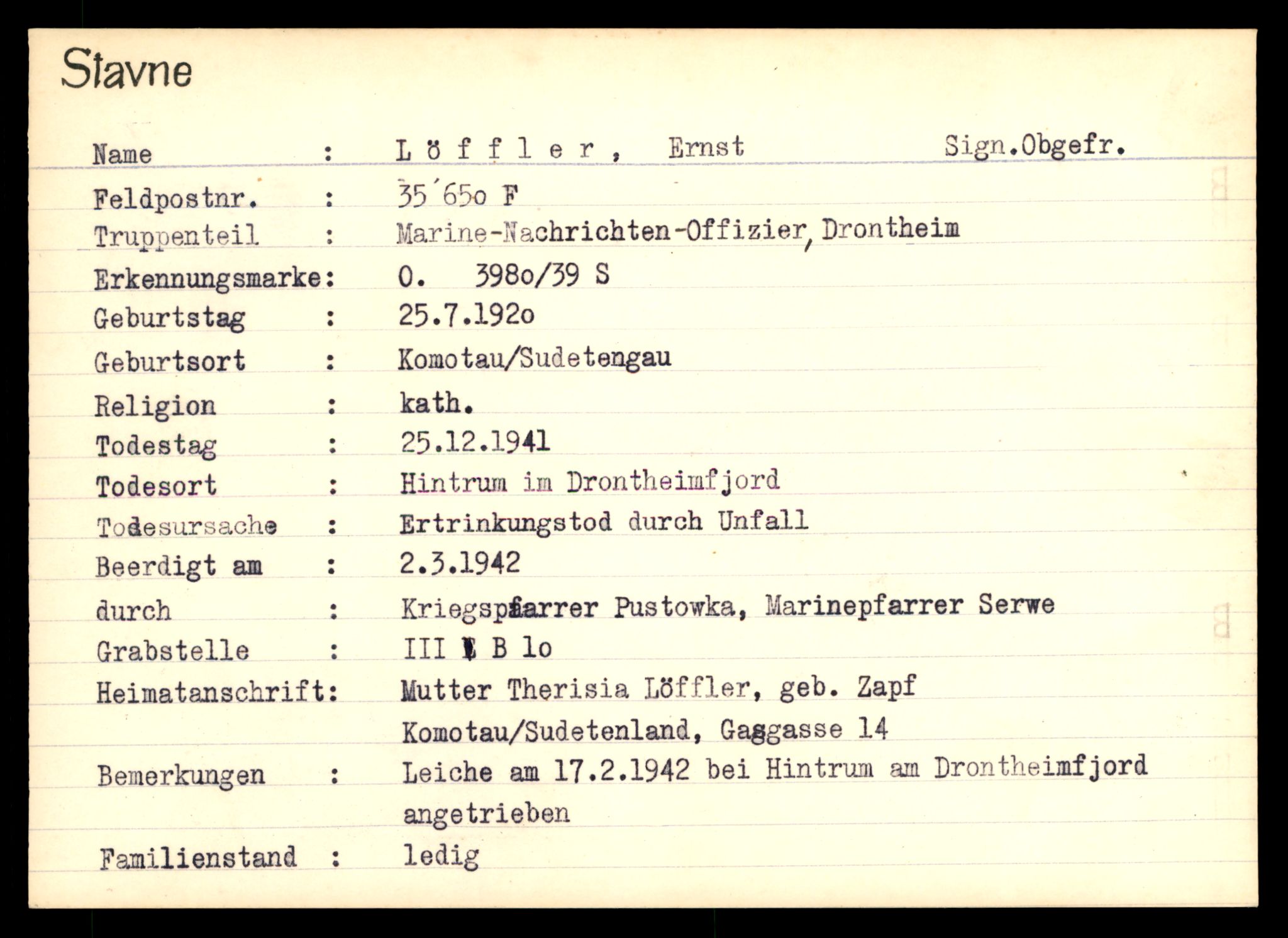 Distriktskontoret for krigsgraver, AV/SAT-A-5030/E/L0003: Kasett/kartotek over tysk Krigskirkegård Stavne, 1945, p. 881