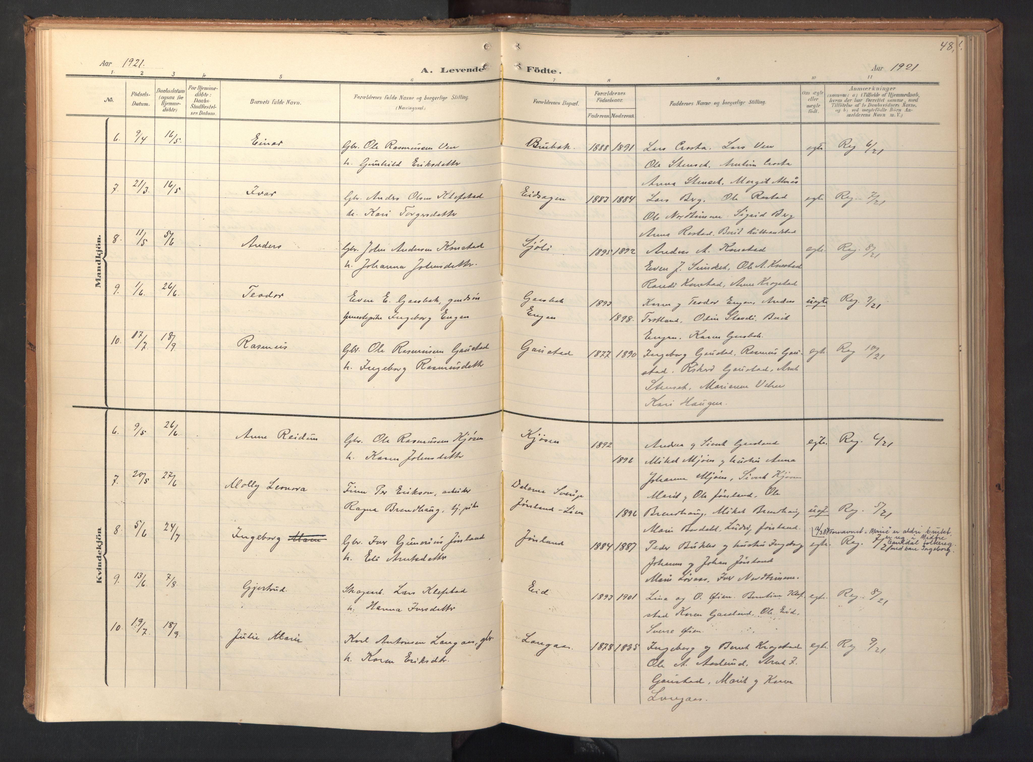 Ministerialprotokoller, klokkerbøker og fødselsregistre - Sør-Trøndelag, SAT/A-1456/694/L1128: Parish register (official) no. 694A02, 1906-1931, p. 48